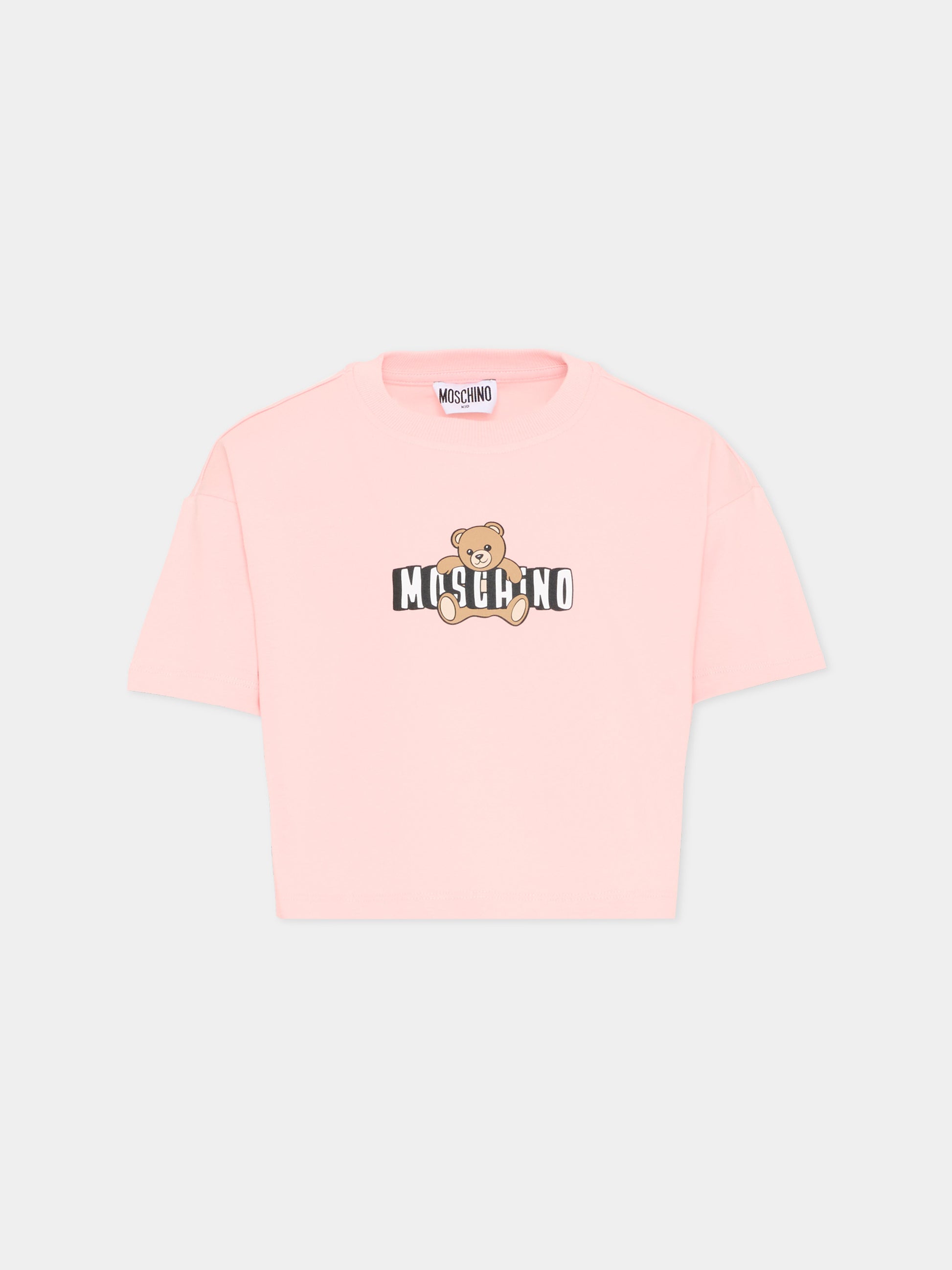 T-Shirt rosa per bambina con Teddy Bear,Moschino Kids,HDM072 LBA00 50209