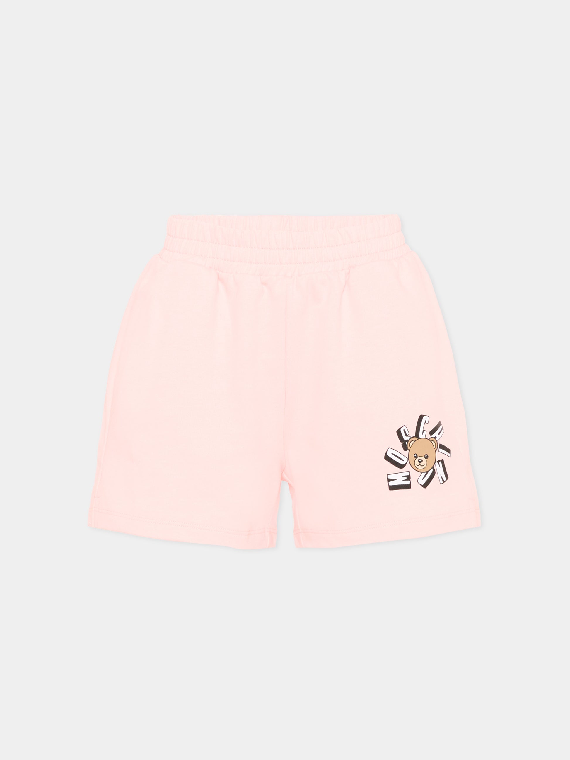 Shorts sportivi rosa per bambina con Teddy Bear,Moschino Kids,HDQ025 LCA19 50209