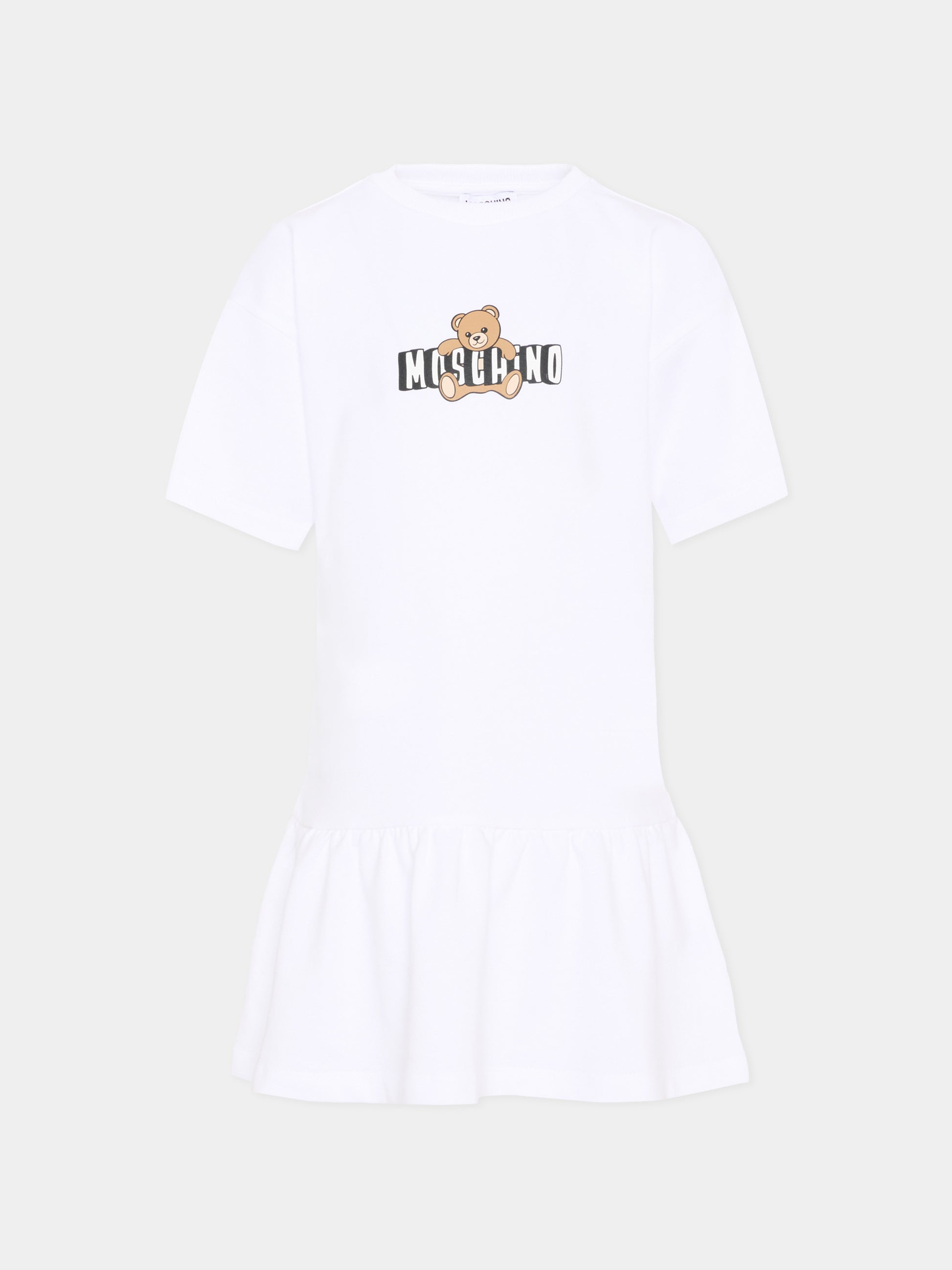 Vestito bianco per bambina con Teddy Bear,Moschino Kids,HDV0HL LCA19 10101