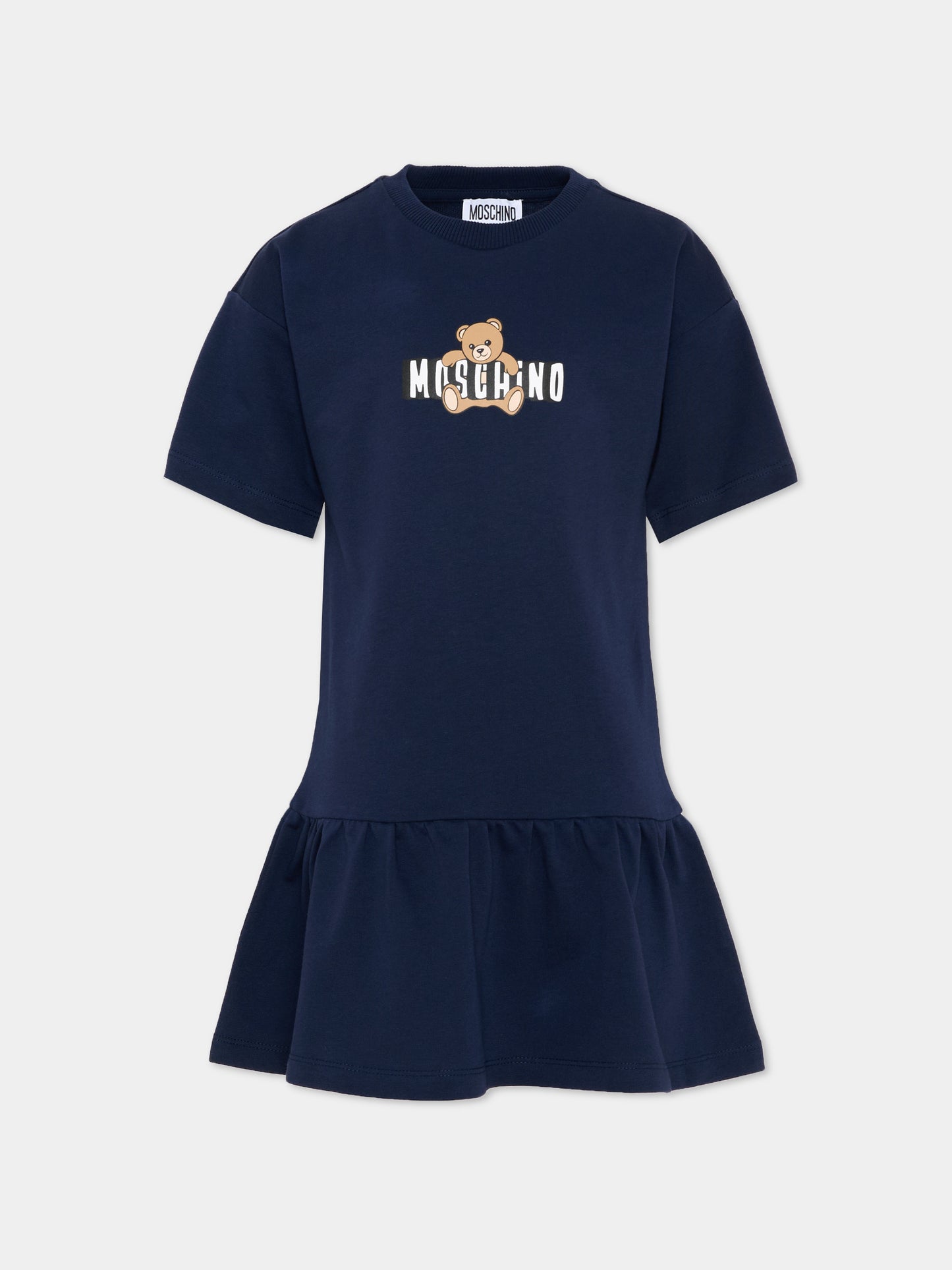 Vestito blu per bambina con Teddy Bear,Moschino Kids,HDV0HL LCA19 40016