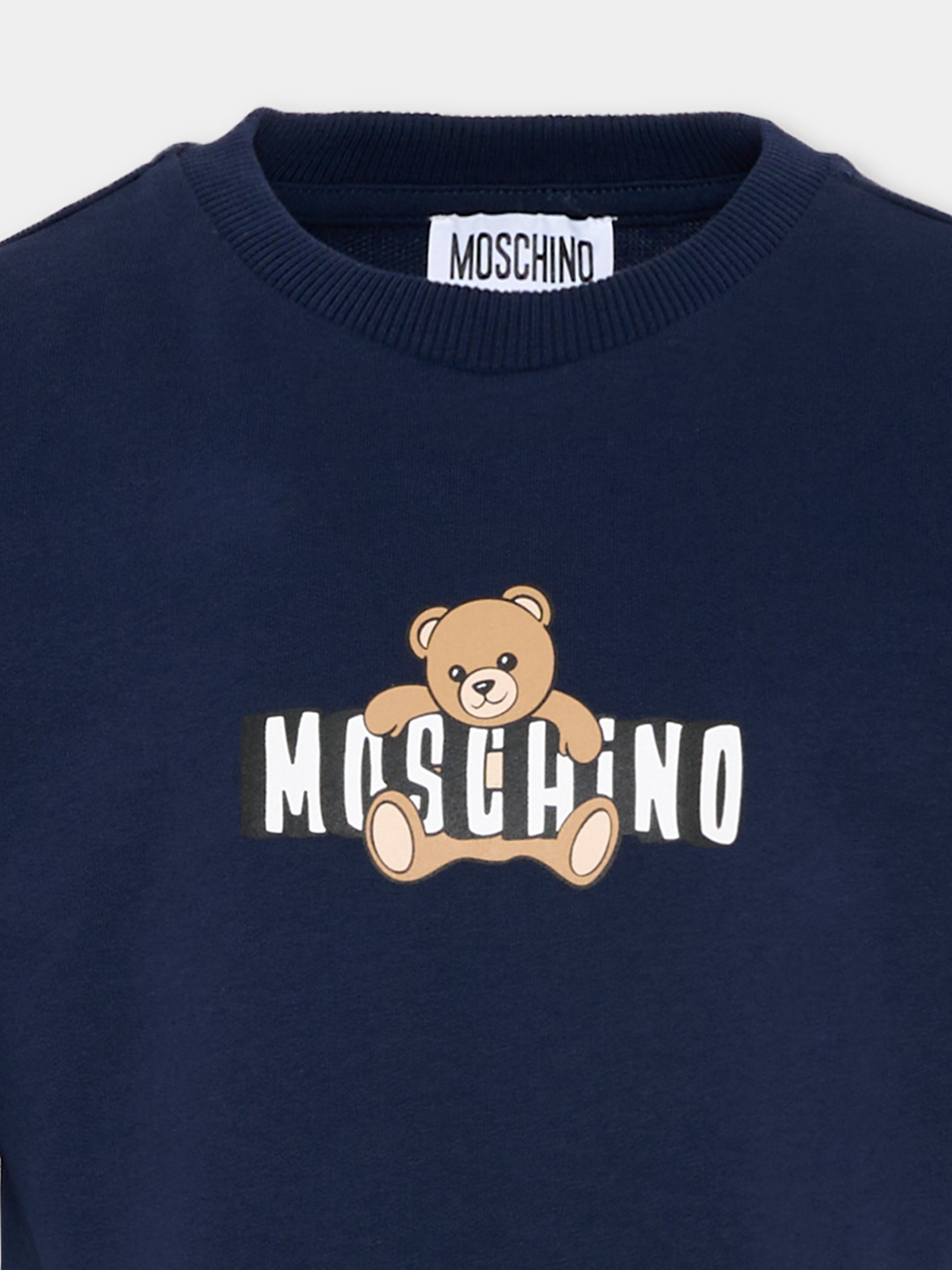 Vestito blu per bambina con Teddy Bear,Moschino Kids,HDV0HL LCA19 40016