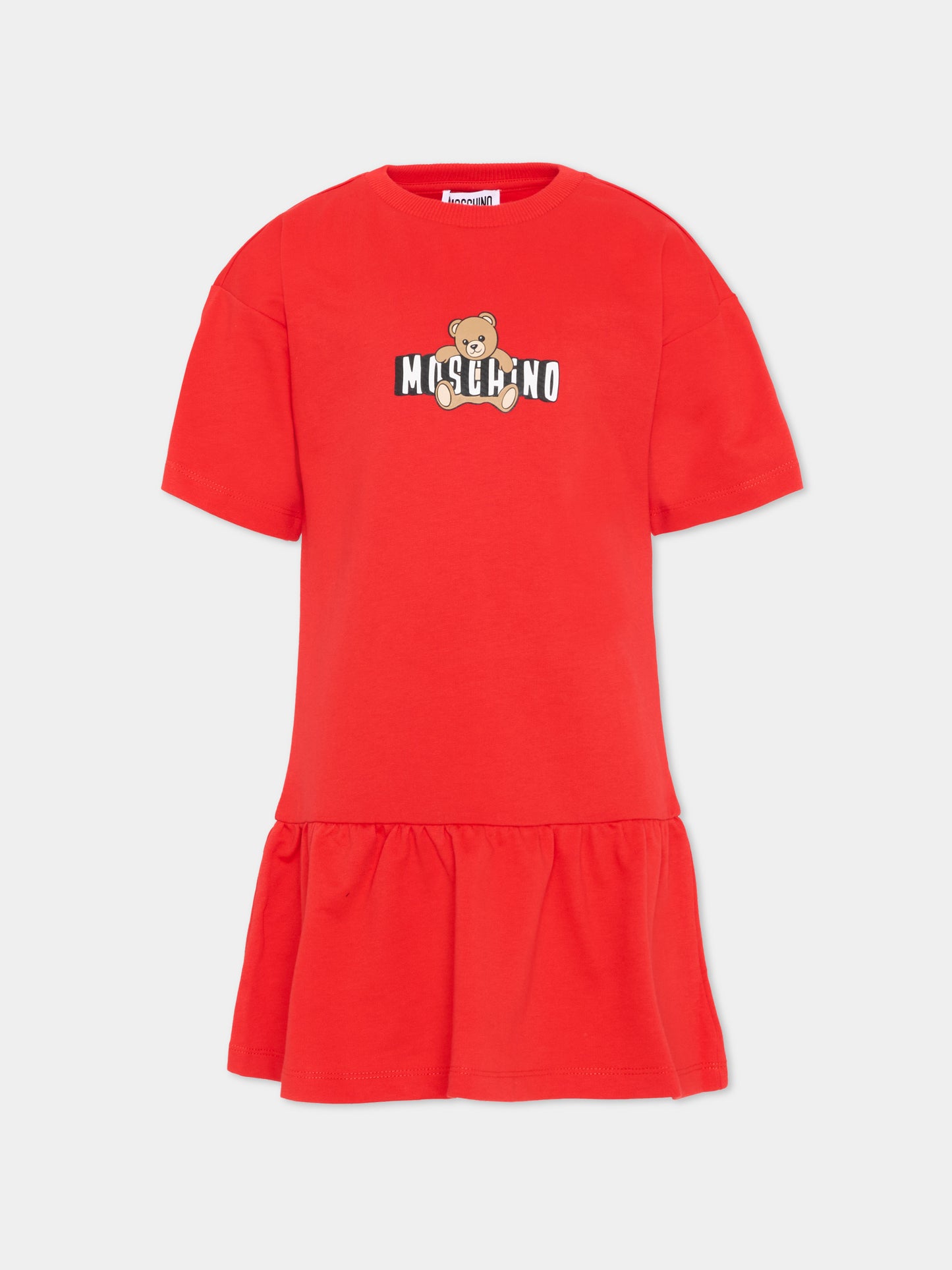 Vestito rosso per bambina con Teddy Bear,Moschino Kids,HDV0HL LCA19 50109