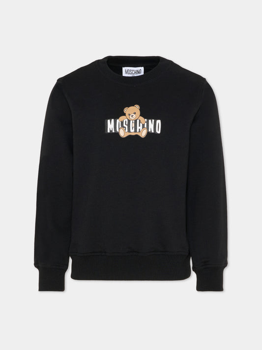 Felpa nera per bambini con Teddy Bear,Moschino Kids,HUF09U LCA19 60100