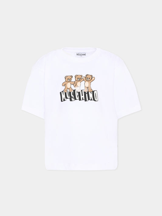 T-Shirt bianca per bambini con Teddy Bear,Moschino Kids,HUM05P LAA23 10101