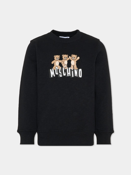 Felpa nera per bambini con Teddy Bears,Moschino Kids,HVF08V LCA88 60100