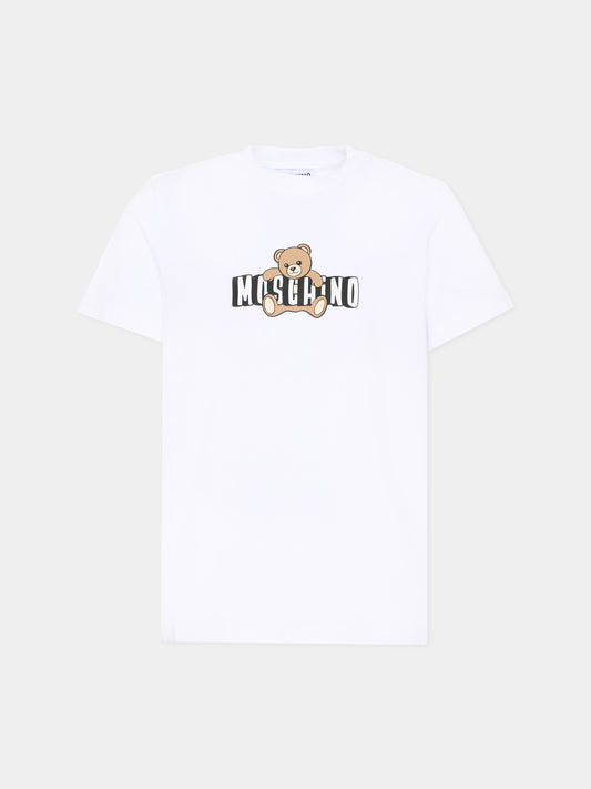 T-Shirt bianca per bambini con Teddy Bear,Moschino Kids,HZM058 LAA03 10101