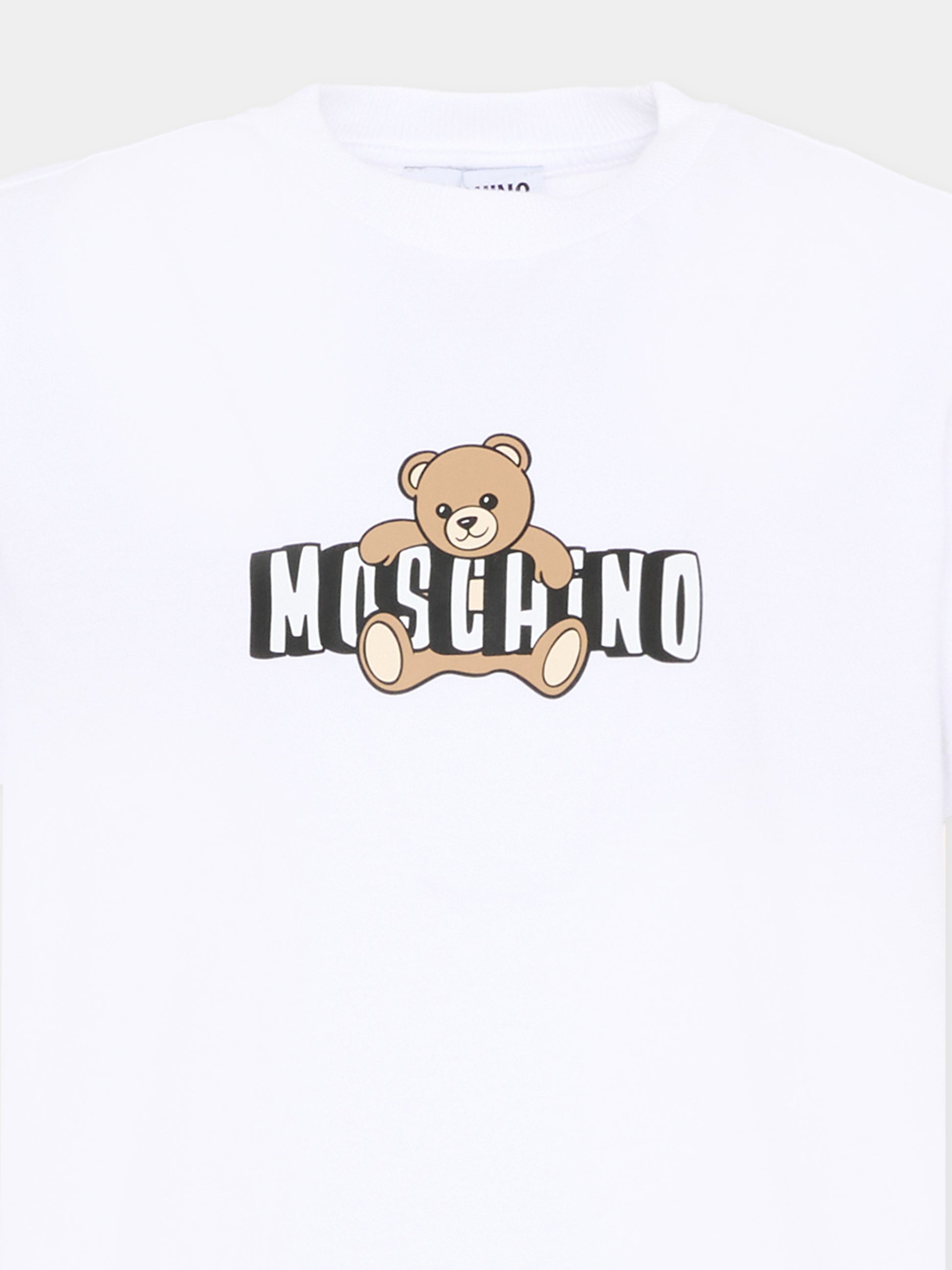 T-Shirt bianca per bambini con Teddy Bear,Moschino Kids,HZM058 LAA03 10101