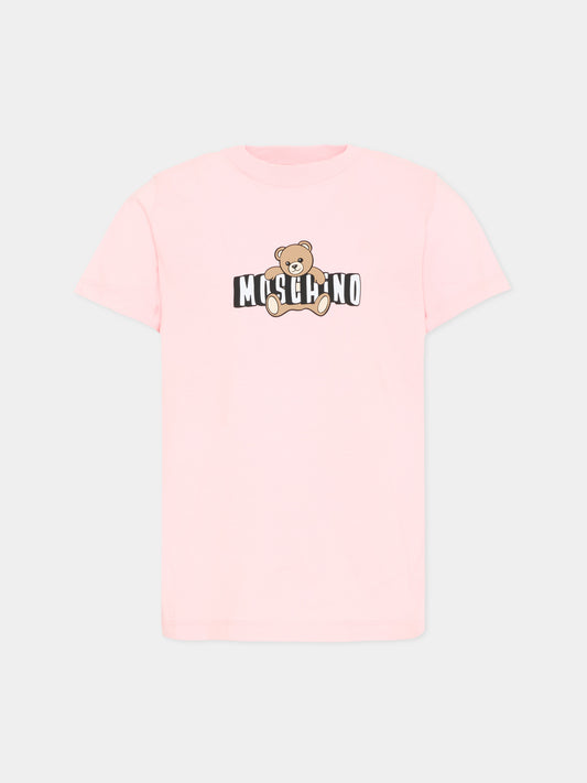 T-Shirt rosa per bambina con Teddy Bear,Moschino Kids,HZM058 LAA03 50209