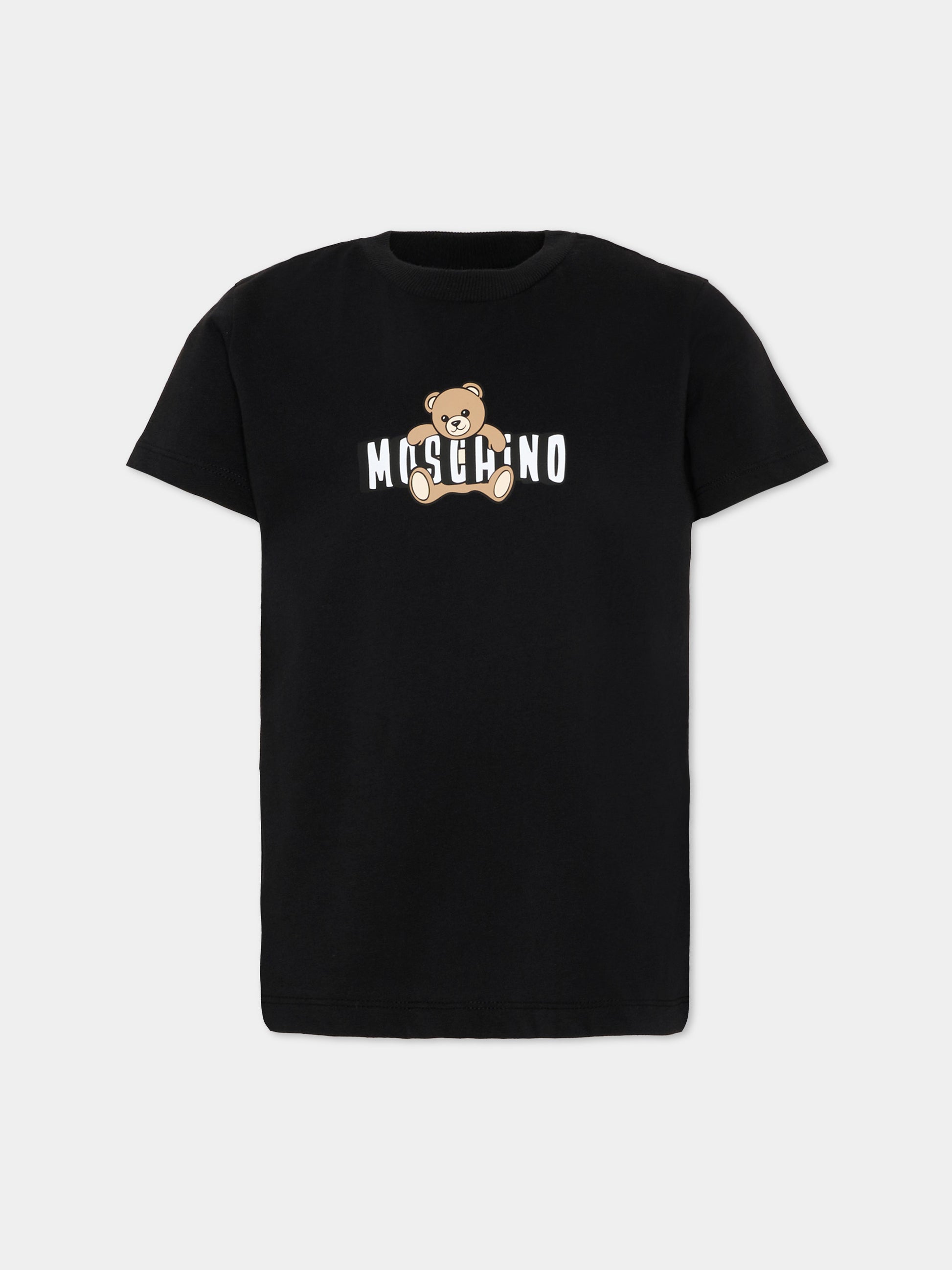 T-Shirt nera per bambini con Teddy Bear,Moschino Kids,HZM058 LAA03 60100