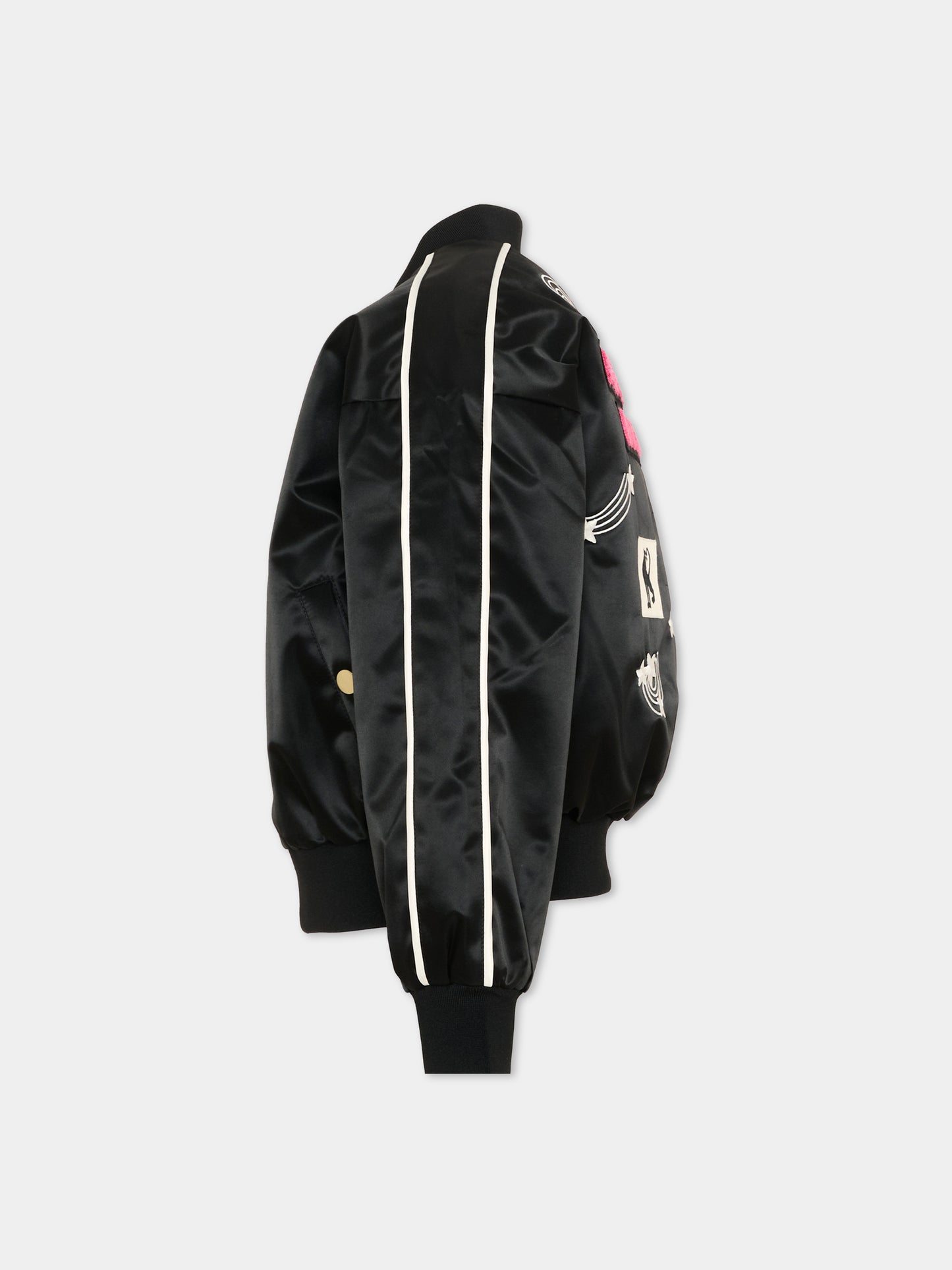 Bomber nero per bambini con ricami spaziali,Mini Rodini,2621010499