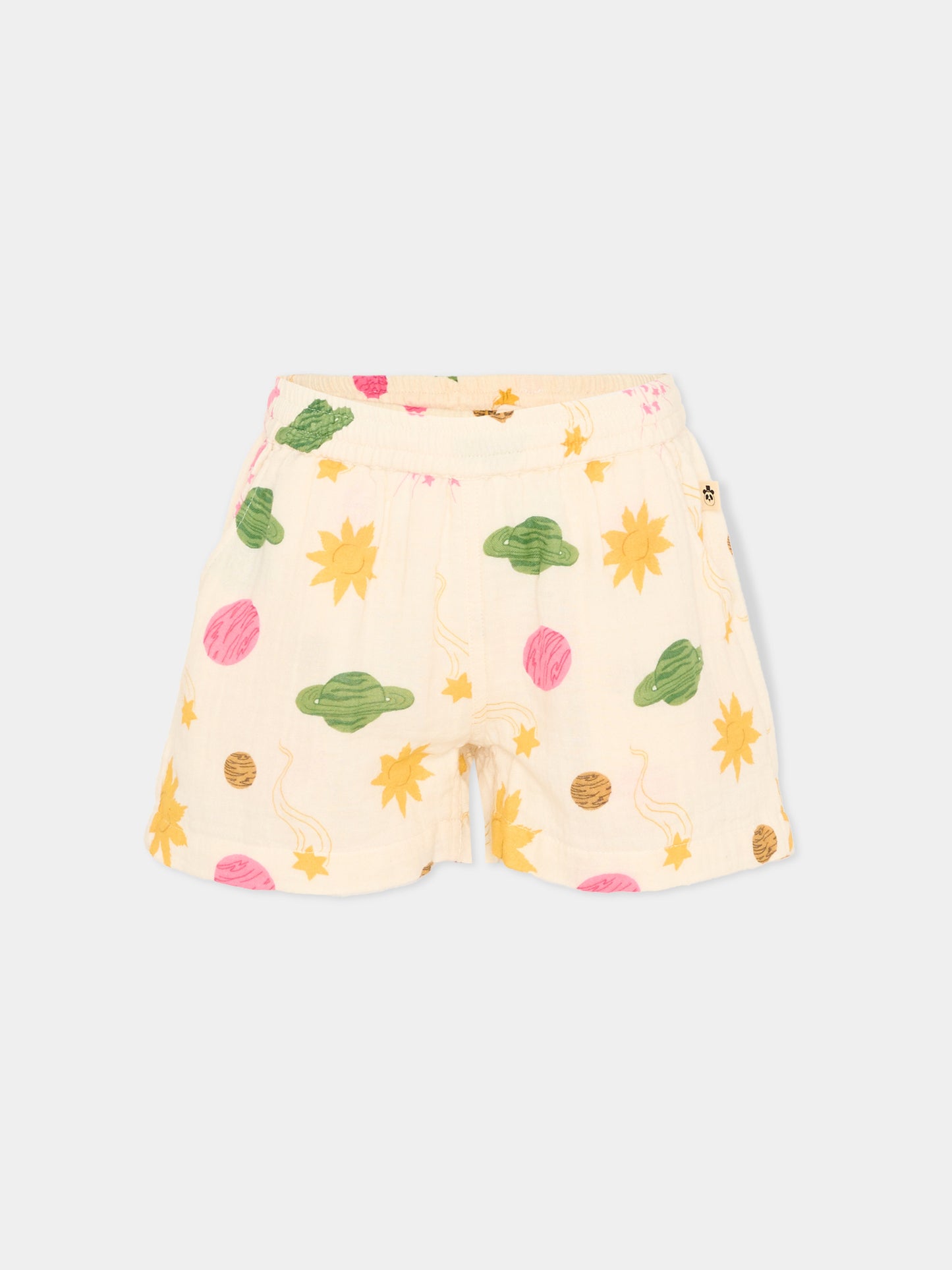 Shorts sportivi avorio per bambina con stampa pianeti,Mini Rodini,2623010711