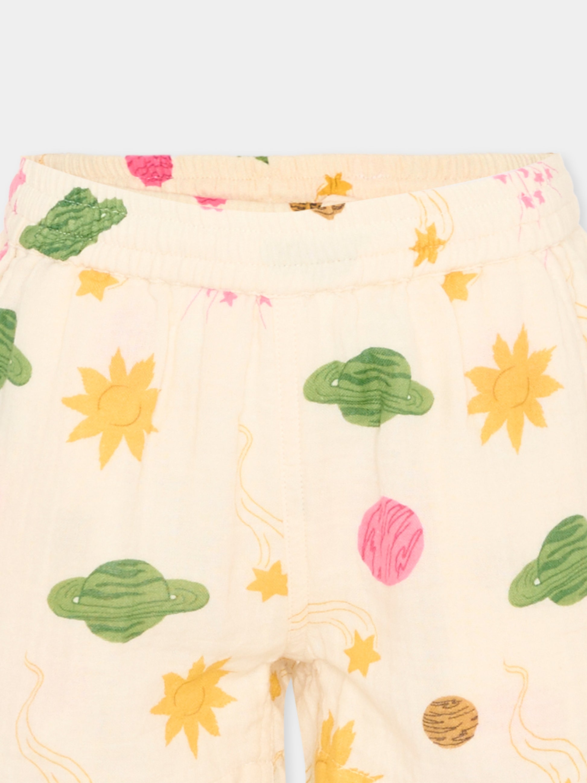 Shorts sportivi avorio per bambina con stampa pianeti,Mini Rodini,2623010711