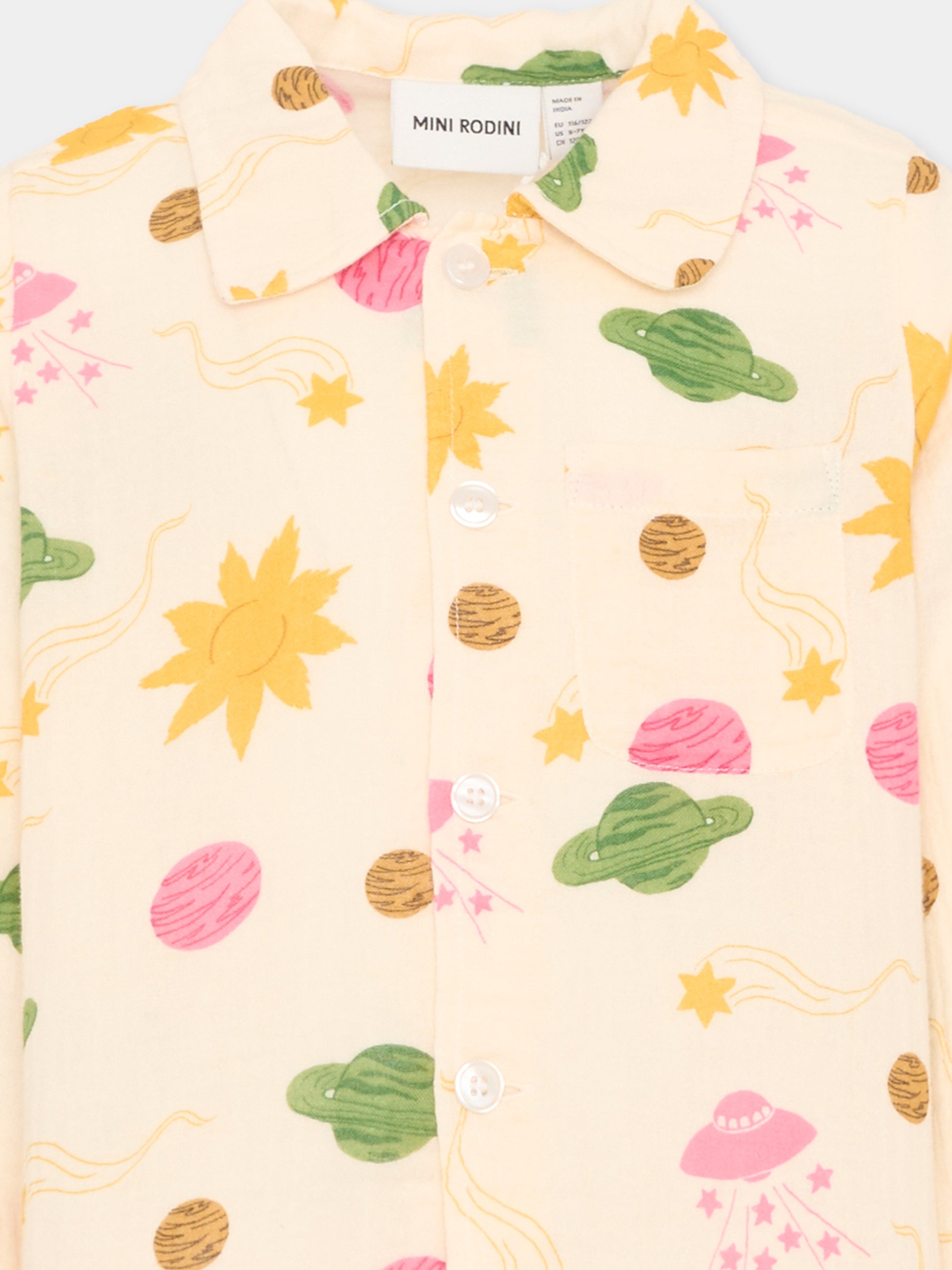 Camicia avorio per bambina con stampa pianeti,Mini Rodini,2622015711