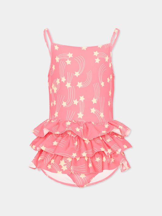 Costume intero rosa per bambina con stelle,Mini Rodini,2628010628