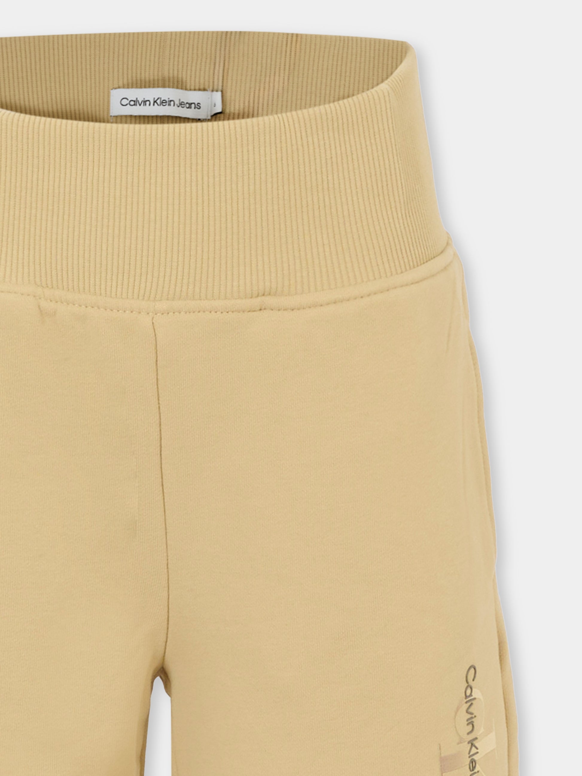 Pantaloni beige per bambina con logo,Calvin Klein Kids,IG0IG02515 RAE