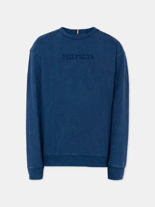 Felpa blu per bambino con logo ricamato,Tommy Hilfiger Junior,KB0KB09311 1CD