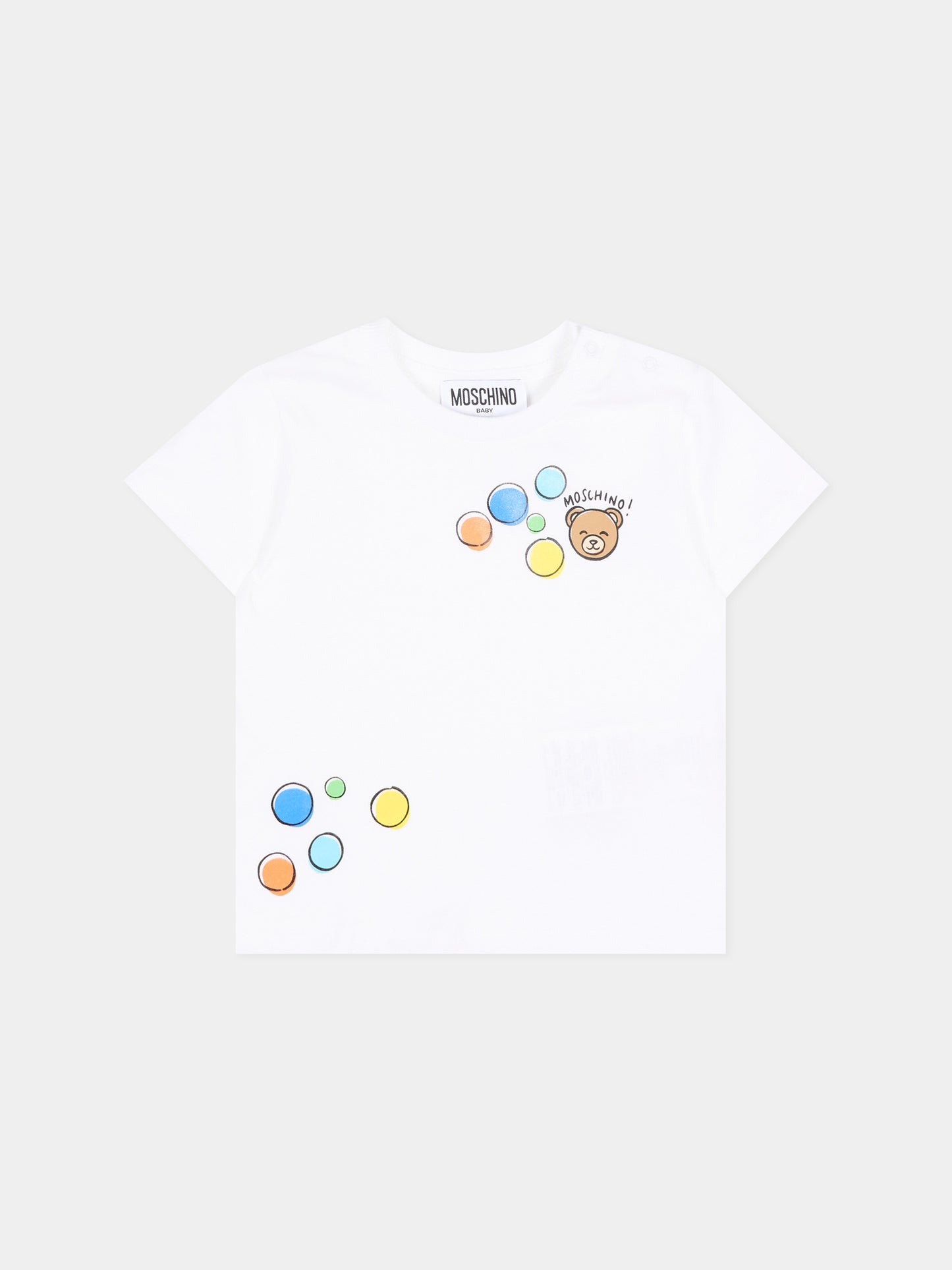 T-Shirt bianca per neonato con Teddy Bear,Moschino Kids,M5M047 LAA03 10101