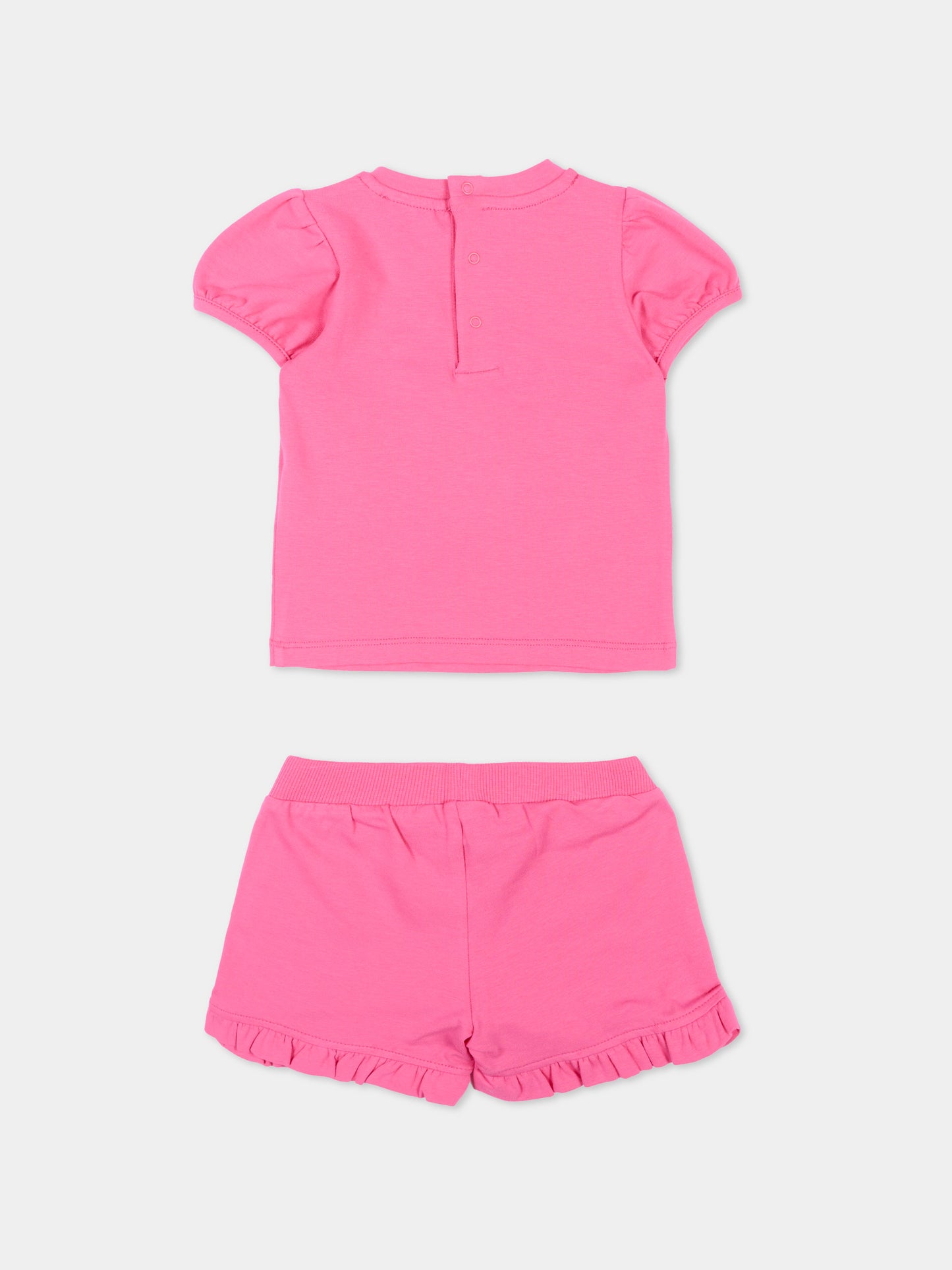 Completo sportivo fucsia per neonata con logo,Moschino Kids,MBG01O LBA00 50533