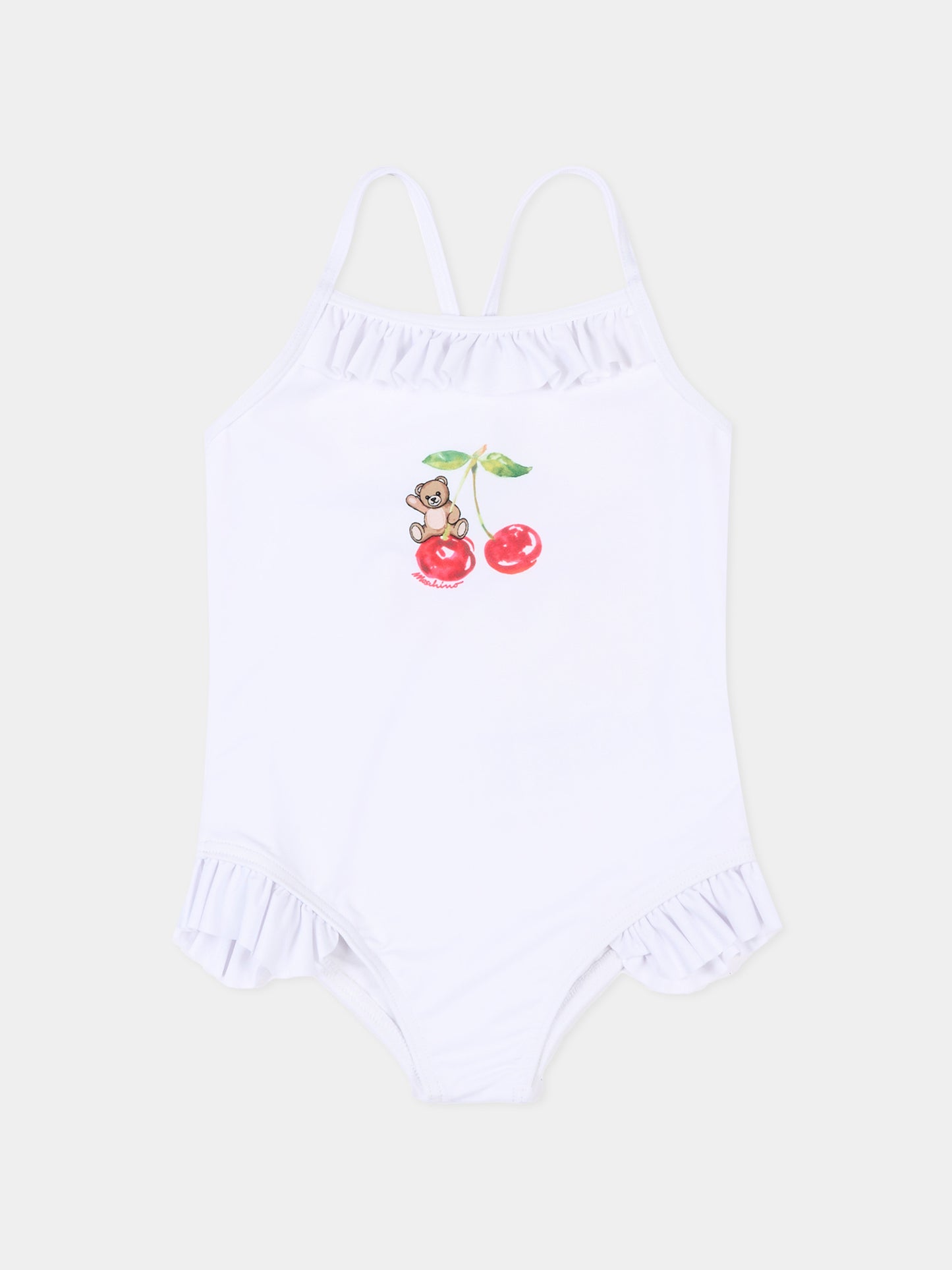 Costume intero bianco per neonata con Teddy Bear,Moschino Kids,MBL00G LKA11 10101