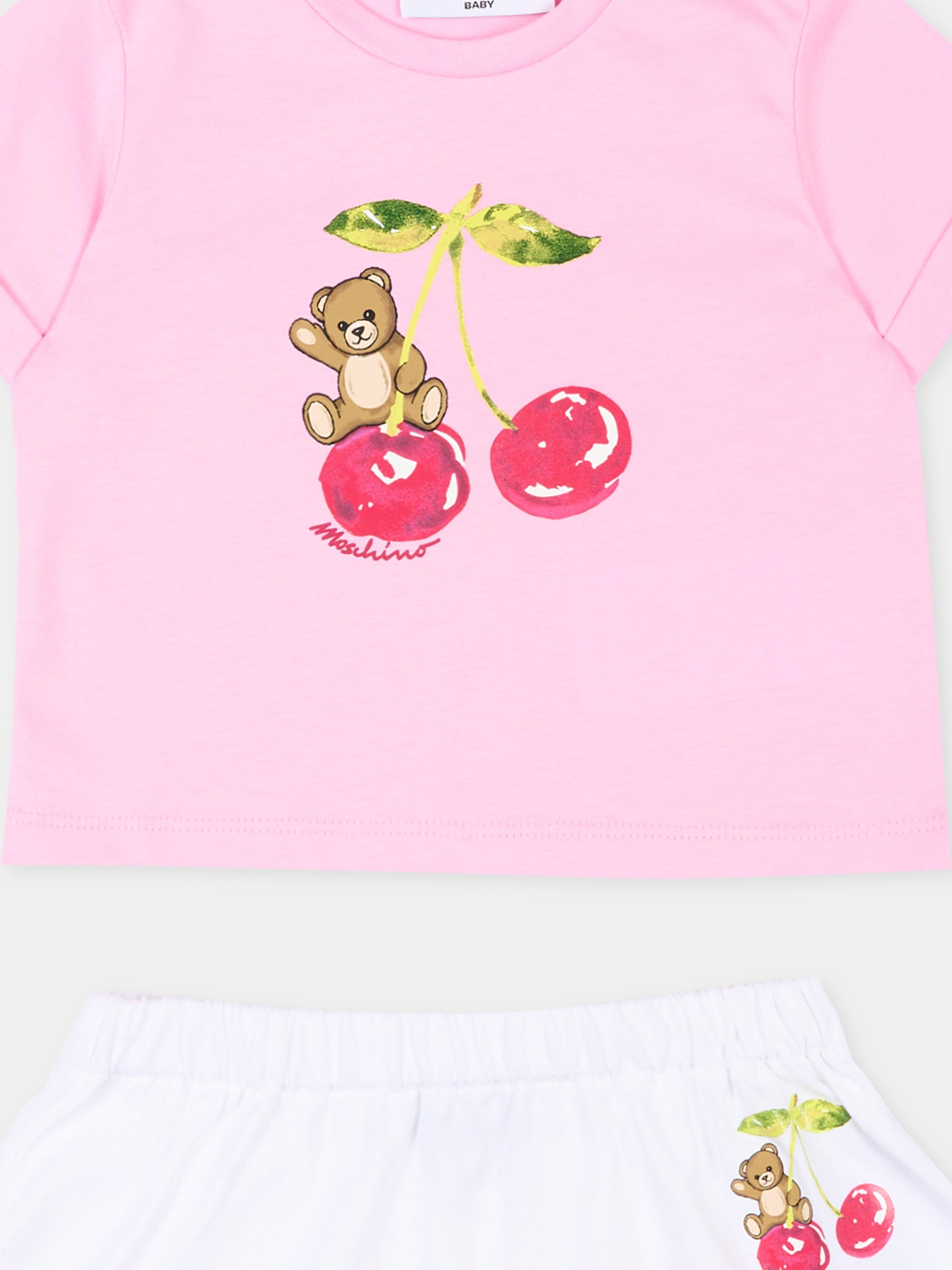 Completo sportivo rosa per neonata con Teddy Bear,Moschino Kids,MDG01T LAA02 84326