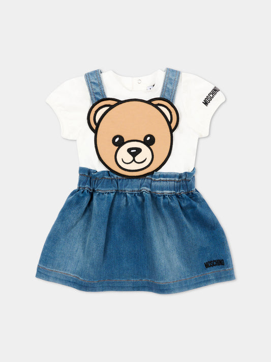 Salopette denim per neonata con Teddy Bear,Moschino Kids,MDG01V LXE43 40332