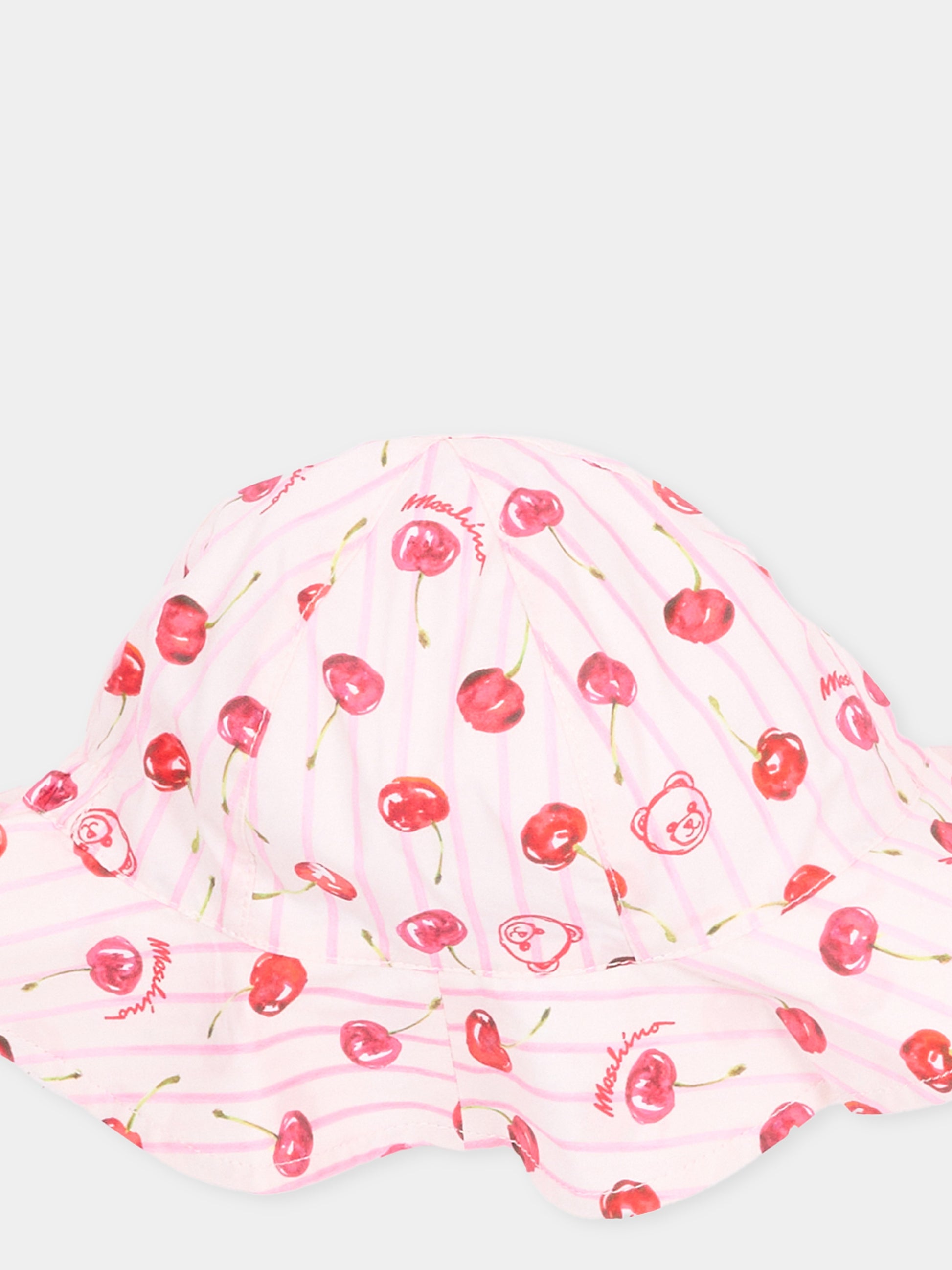 Cloche rosa per neonata con stampa ciliegie,Moschino Kids,MDX028 LLB66 83658
