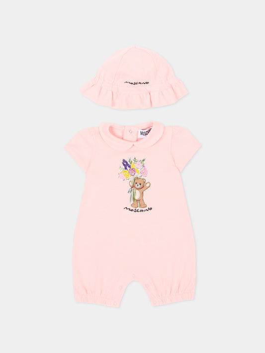 Pagliaccetto rosa per neonata con Teddy Bear,Moschino Kids,MDY01B LFA06 50209