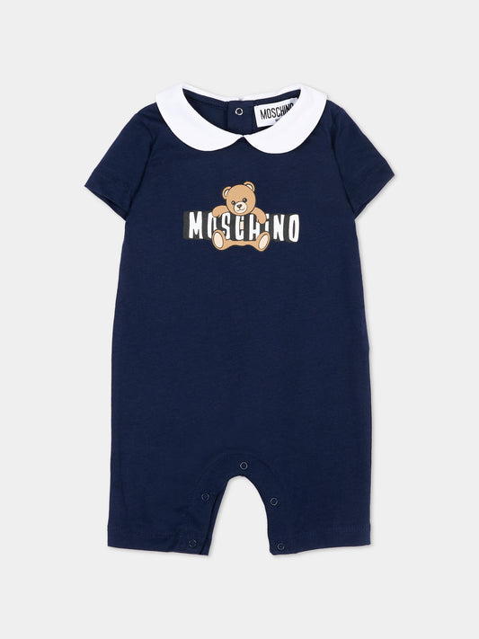 Tutina blu Moschino per neonati con teddy,Moschino Kids,MNY03Y LAA03 40016
