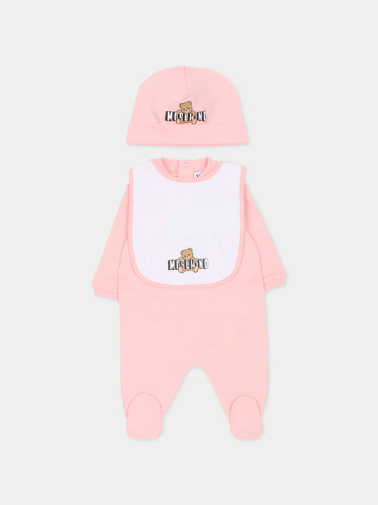 Set tutine rosa per neonata con Teddy Bear,Moschino Kids,MOY03I LCA19 50209