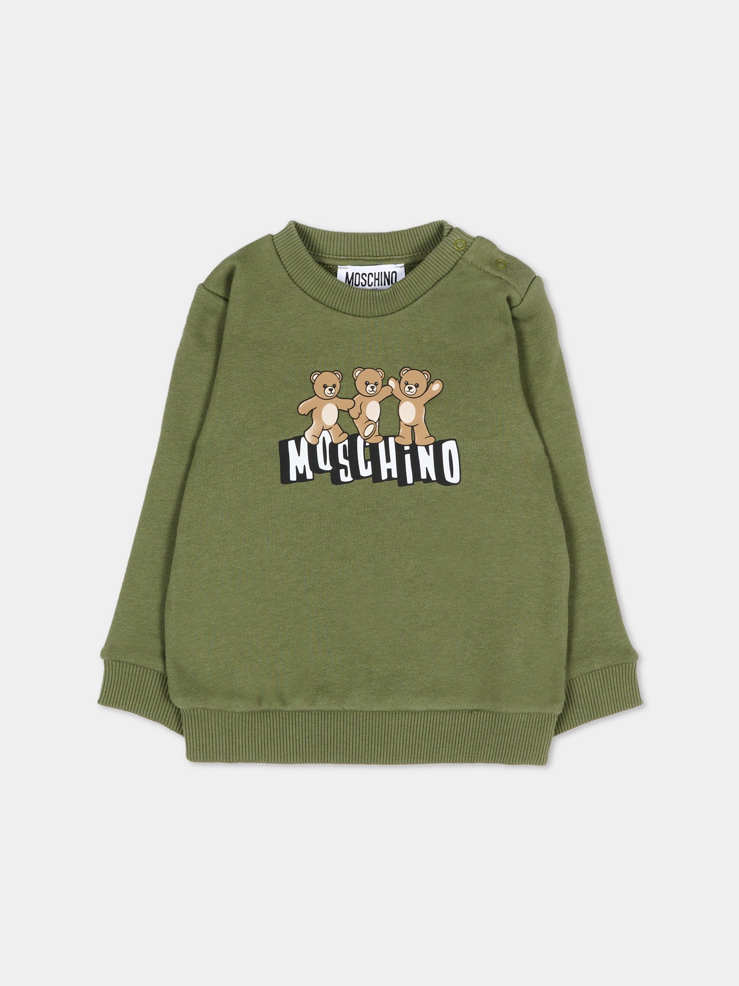 Felpa verde per neonato con Teddy Bear,Moschino Kids,MTF060 LCA89 30037