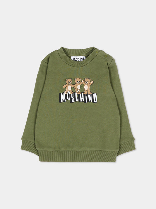 Felpa verde per neonato con Teddy Bear,Moschino Kids,MTF060 LCA89 30037