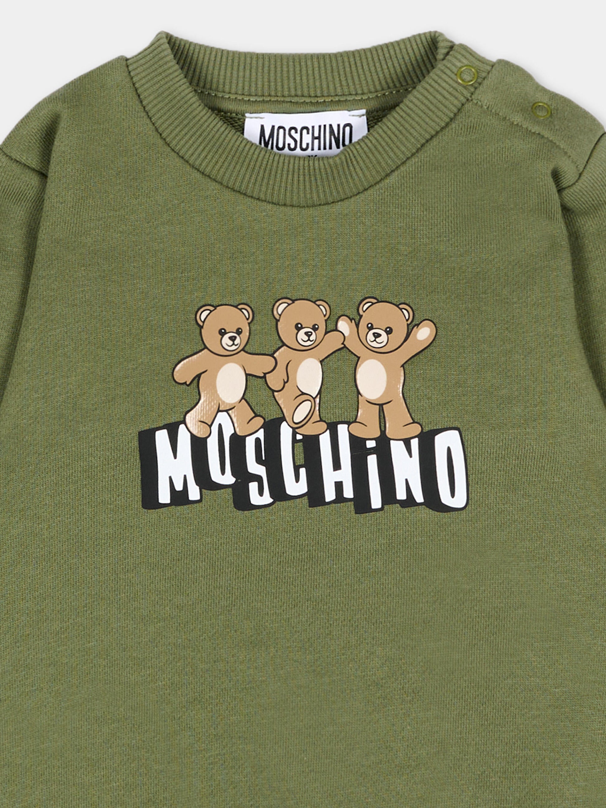 Felpa verde per neonato con Teddy Bear,Moschino Kids,MTF060 LCA89 30037