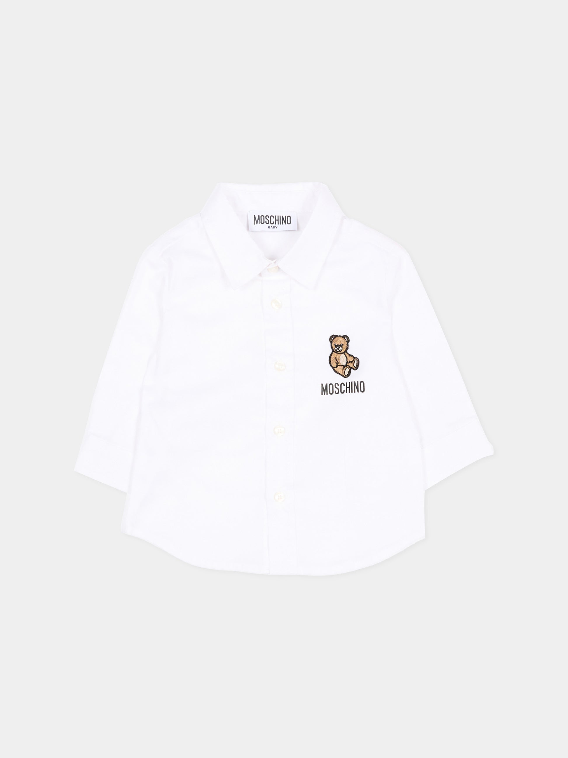 Camicia bianca per neonato con Teddy Bear,Moschino Kids,MUC01N LNE06 10101
