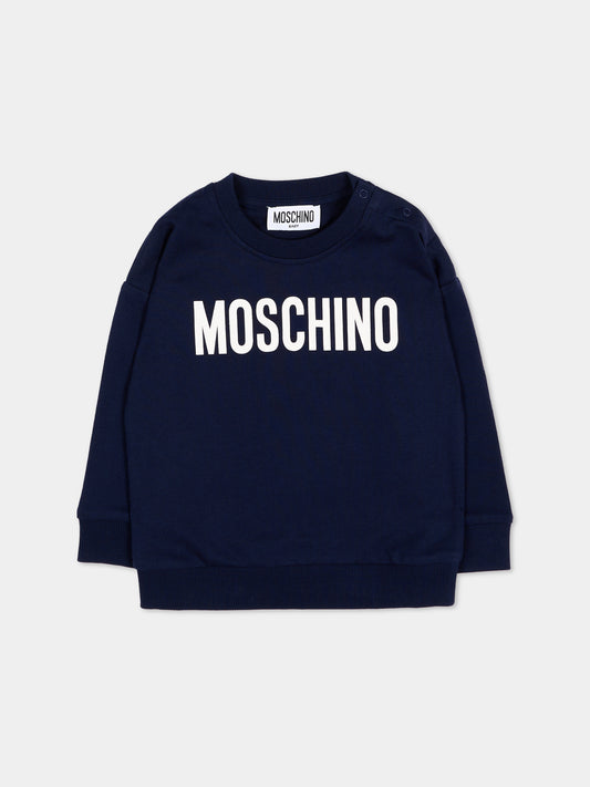 Felpa blu per neonati con logo,Moschino Kids,MUF06C LCA52 40016