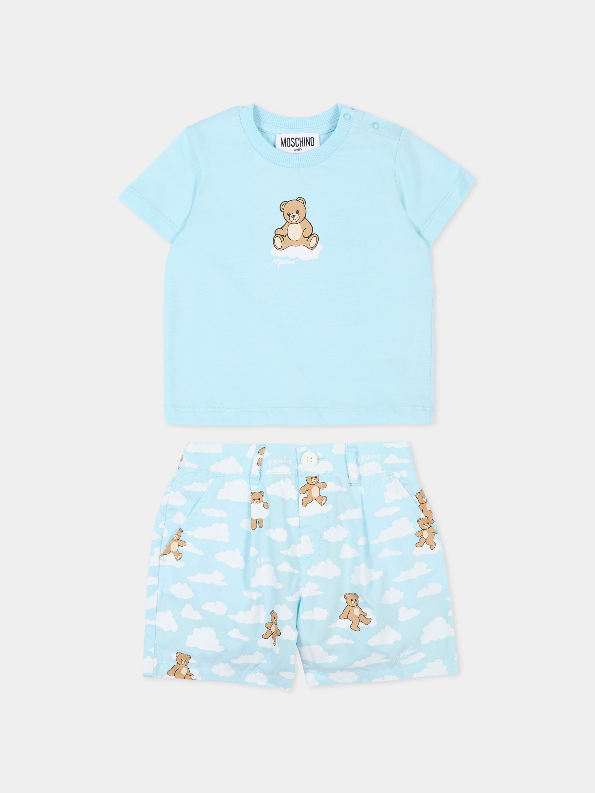 Completo sportivo celeste per neonato con Teddy Bear,Moschino Kids,MUG01Q LLB61 83679