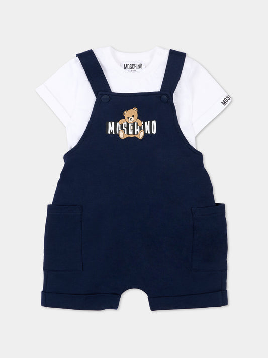 Salopette blu per neonato con Teddy Bear,Moschino Kids,MUG01T LCA19 83240