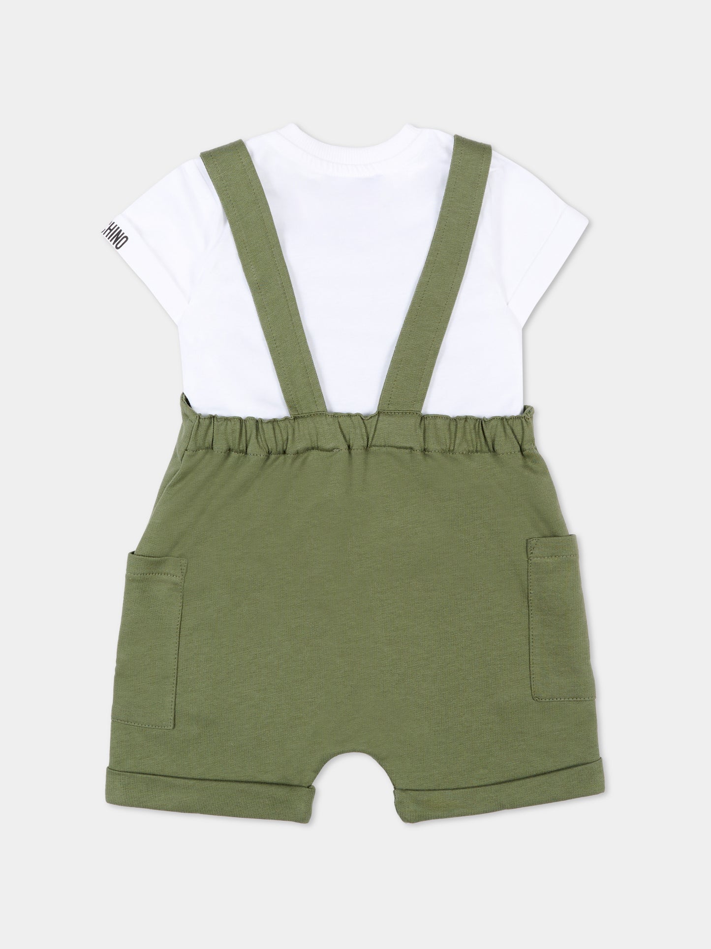 Salopette verde per neonato con Teddy Bear,Moschino Kids,MUG01T LCA19 83698