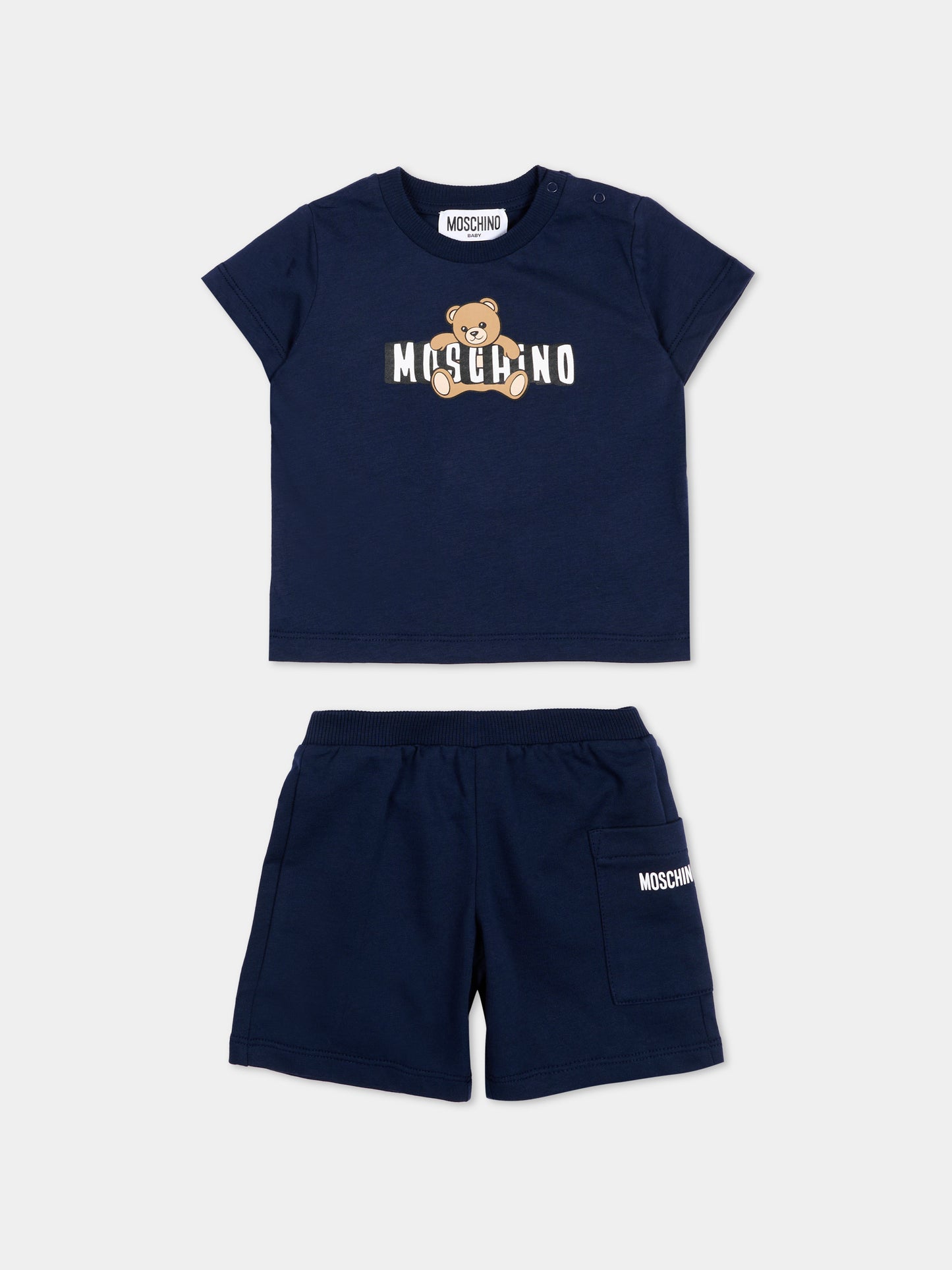 Completo sportivo blu per neonati con teddy bear,Moschino Kids,MUG01U LCA19 40016