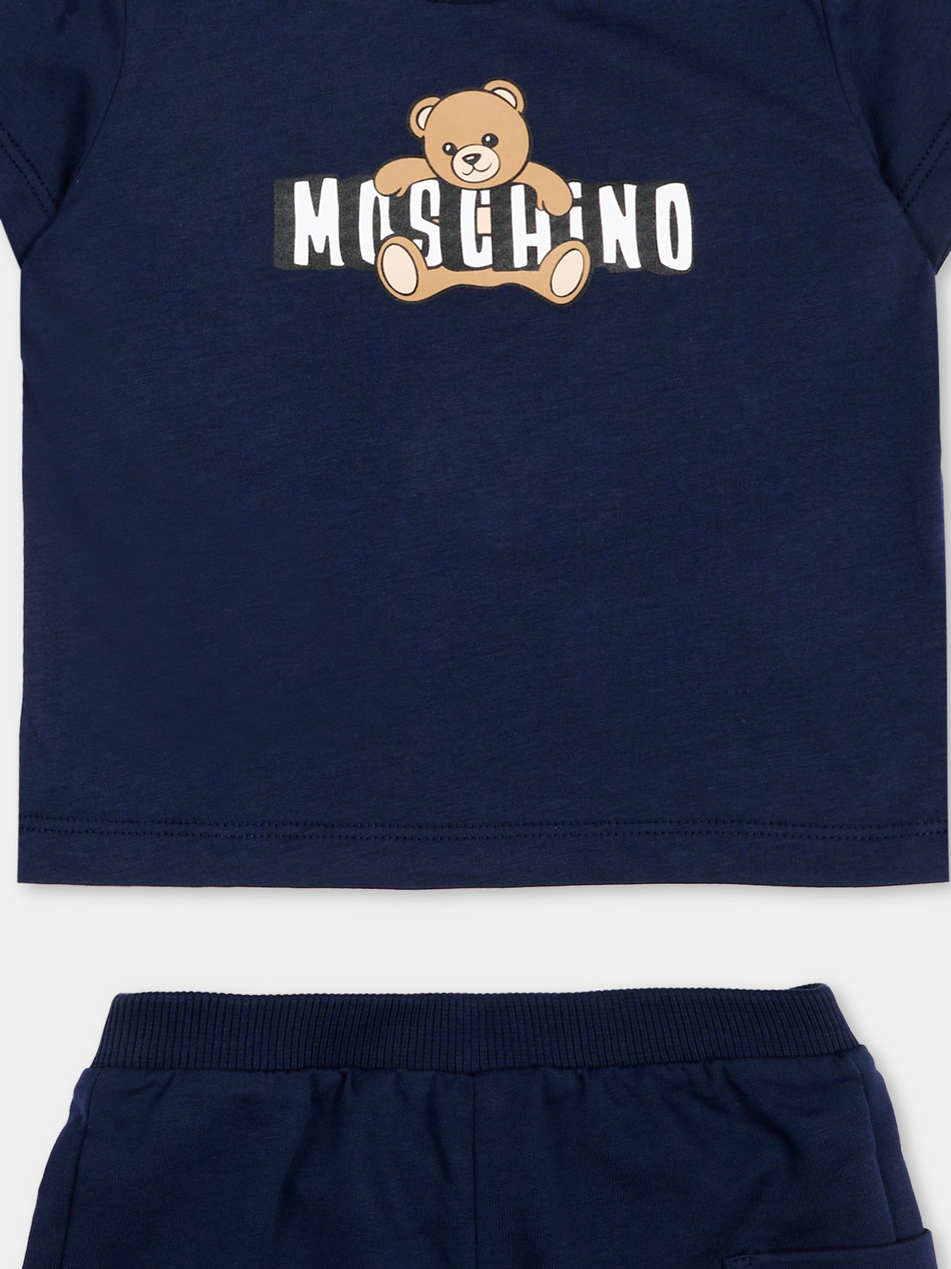 Completo sportivo blu per neonati con teddy bear,Moschino Kids,MUG01U LCA19 40016