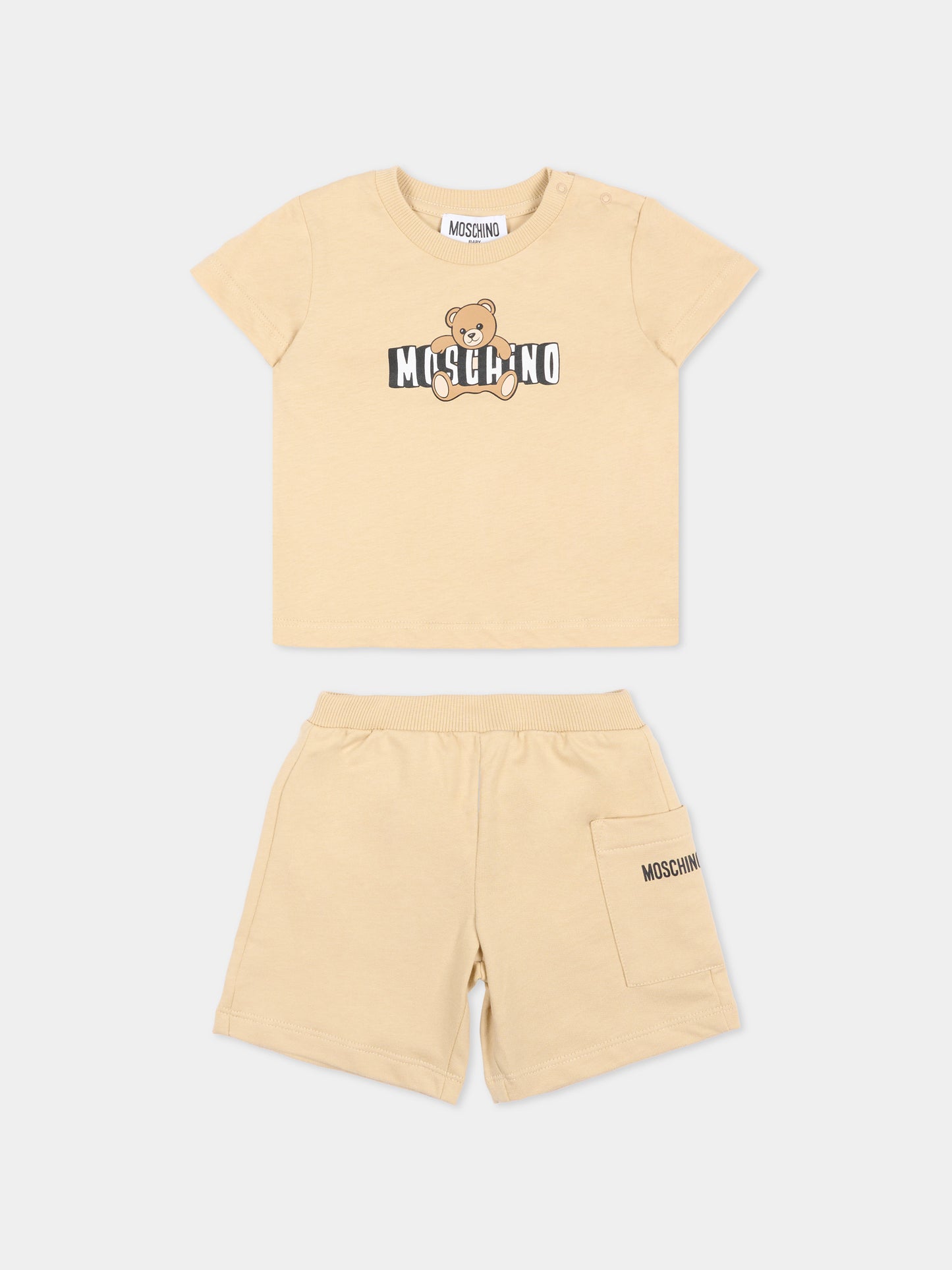 Completo sportivo beige per neonati logo,Moschino Kids,MUG01U LCA19 20829