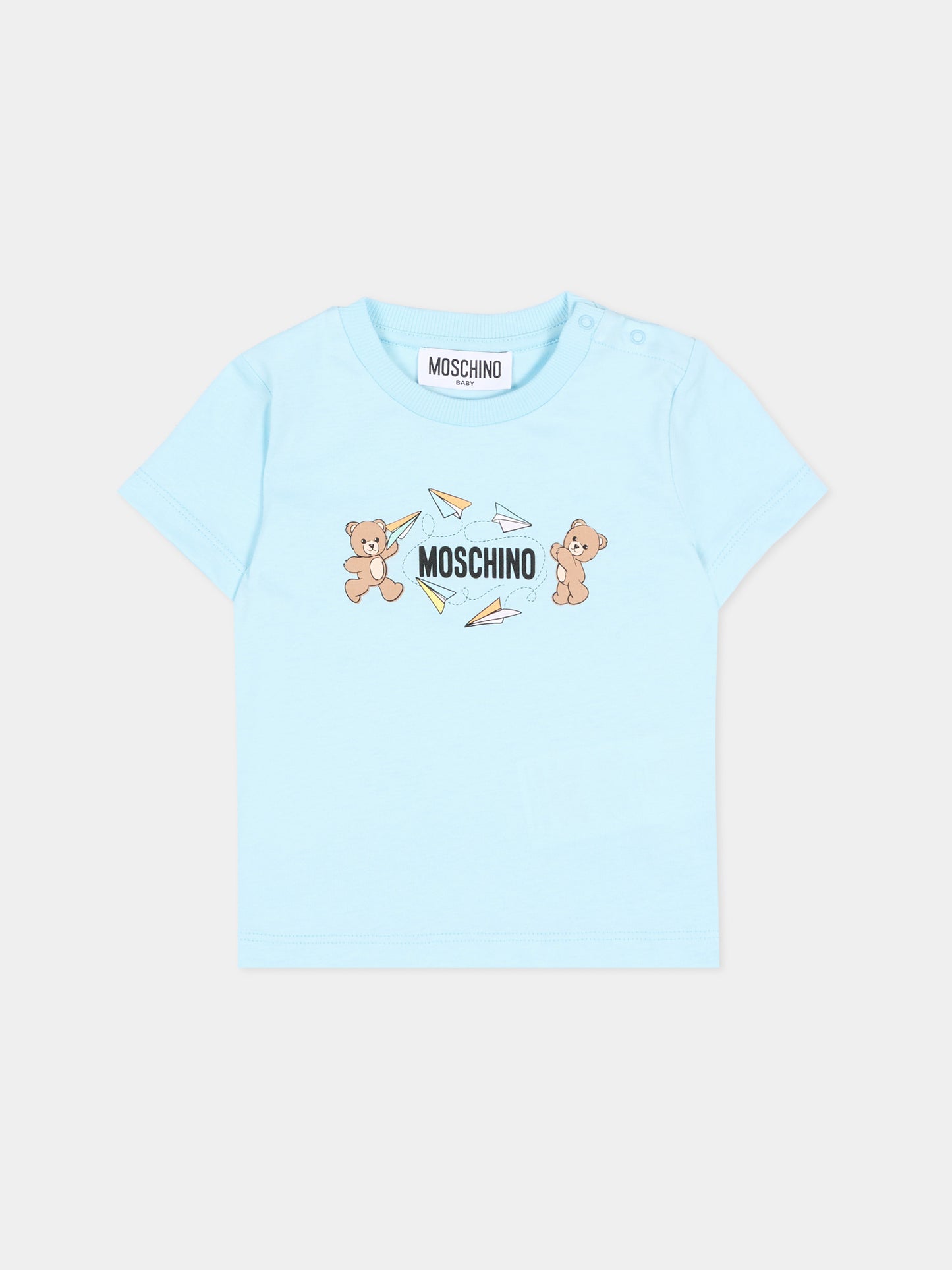 T-Shirt celeste per neonato con Teddy Bear,Moschino Kids,MUM04M LAA01 40304