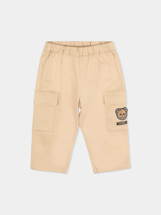 Pantalone beige per neonati con Teddy Bear,Moschino Kids,MUP05R LPA01 20829