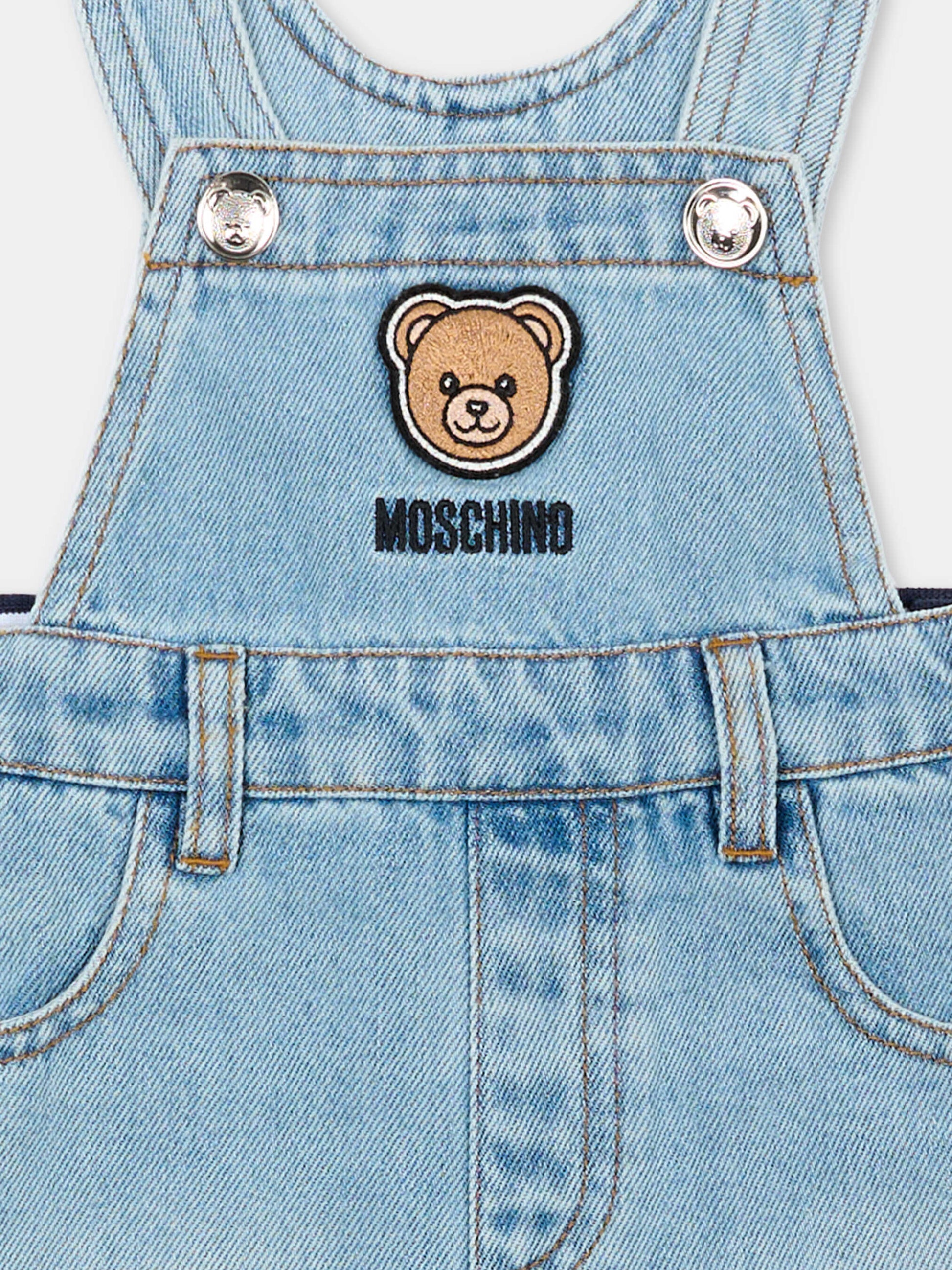 Salopette denim per neonati con Teddy Bear,Moschino Kids,MUQ01R L0E34 41034
