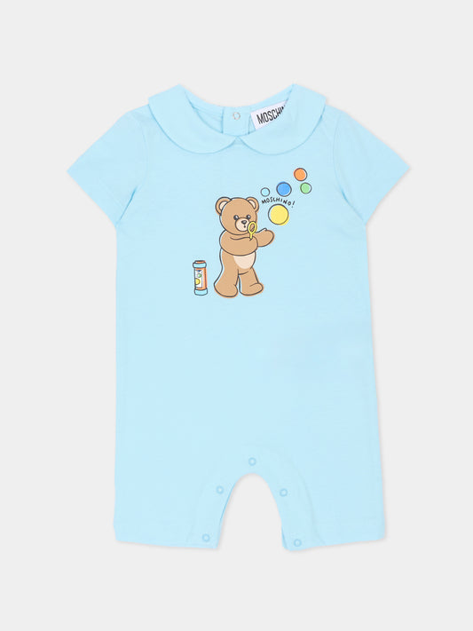 Pagliaccetto celeste per neonato con Teddy Bear e bolle di sapone,Moschino Kids,MUT04M LAA03 40304