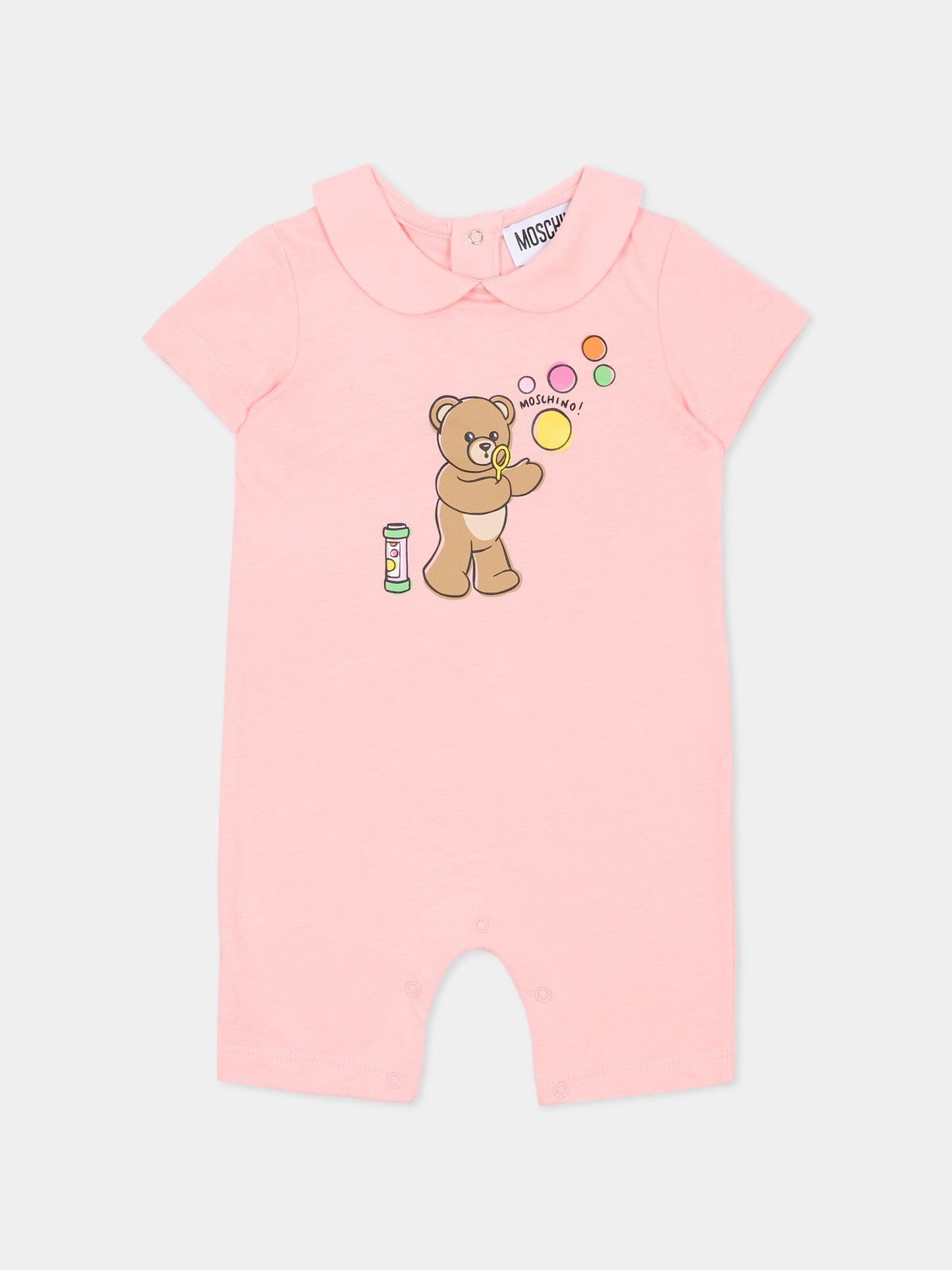 Pagliaccetto rosa per neonata con Teddy Bear e bolle di sapone,Moschino Kids,MUT04M LAA03 50209