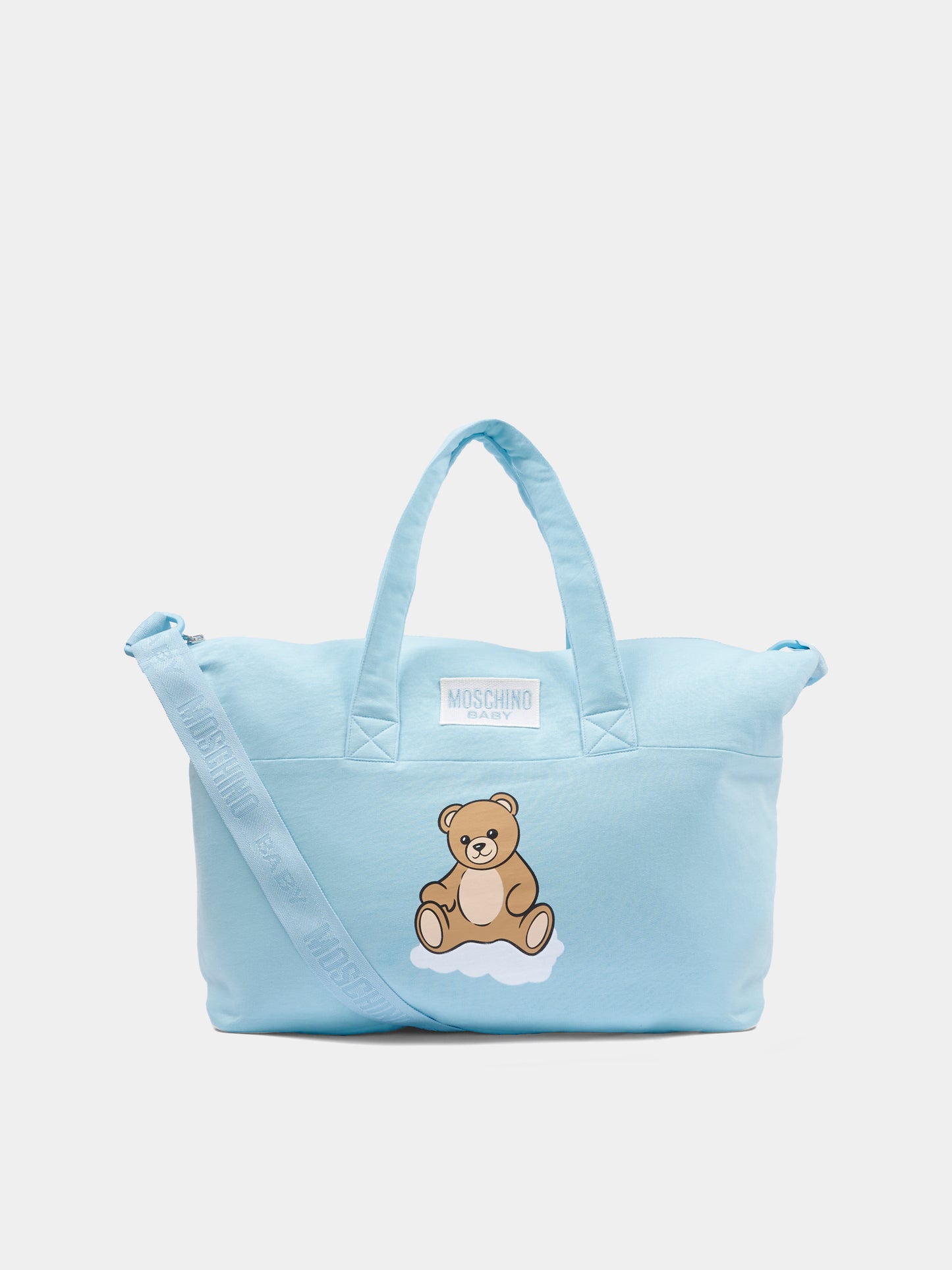 Borsa mamma celeste per neonato con Teddy Bear e nuvola,Moschino Kids,MUX05T LCA19 40304