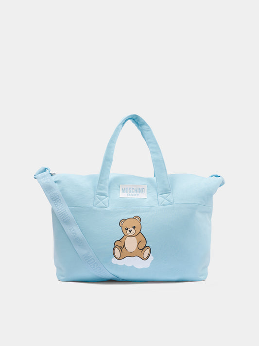 Borsa mamma celeste per neonato con Teddy Bear e nuvola,Moschino Kids,MUX05T LCA19 40304