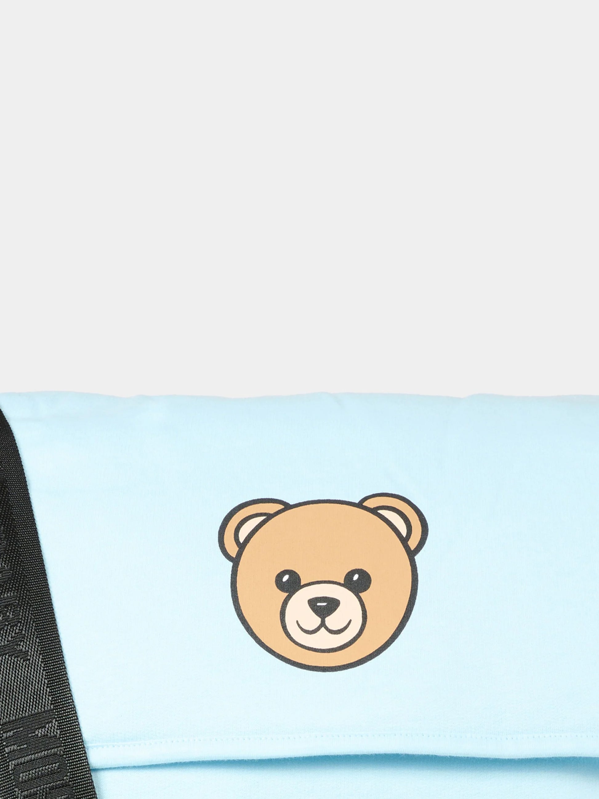 Borsa mamma celeste per neonato con Teddy Bear e logo,Moschino Kids,MUX05V LCA19 40304