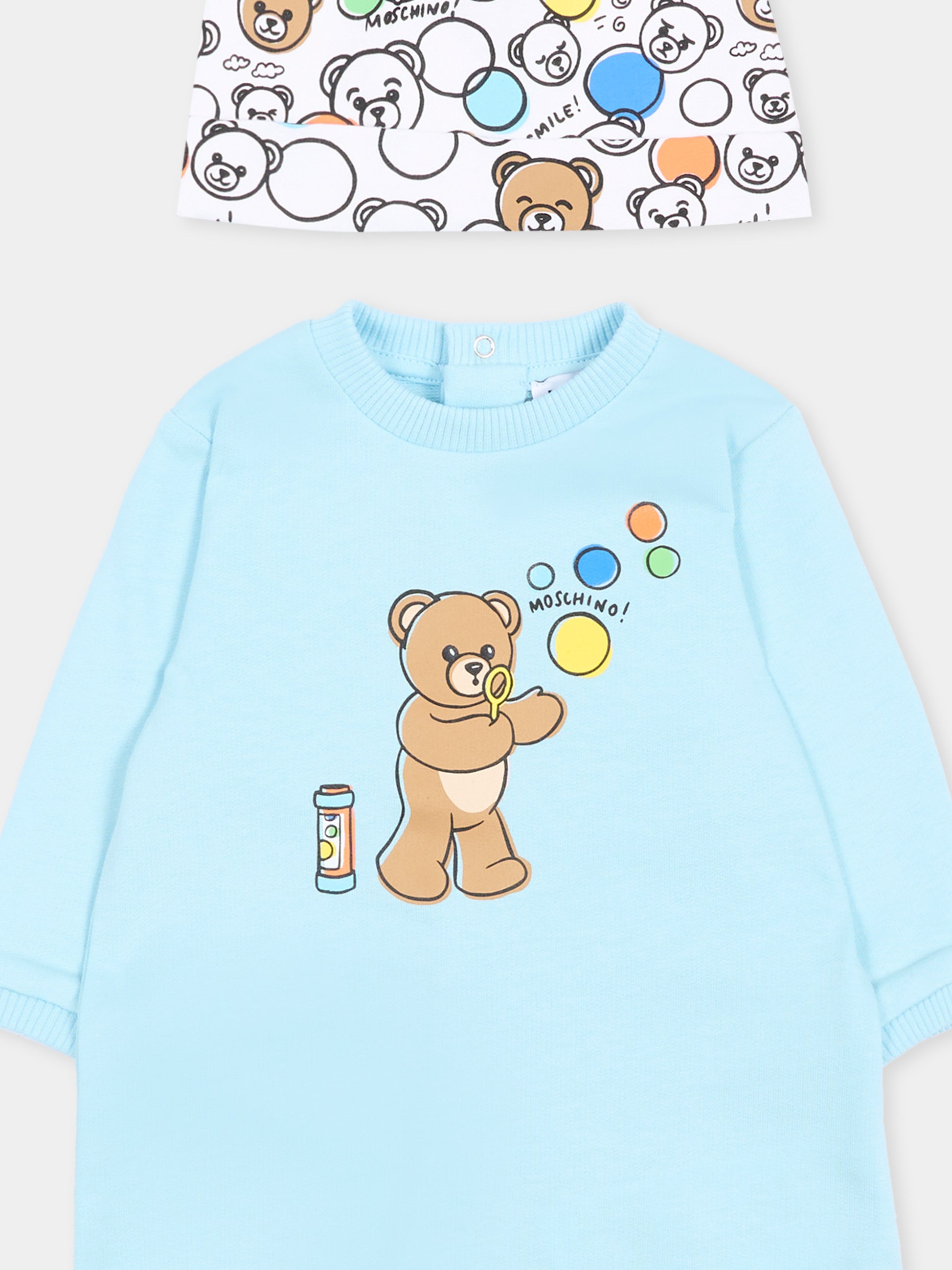 Set tutina celeste per neonato con teddy bear,Moschino Kids,MUY092 LCA19 40304