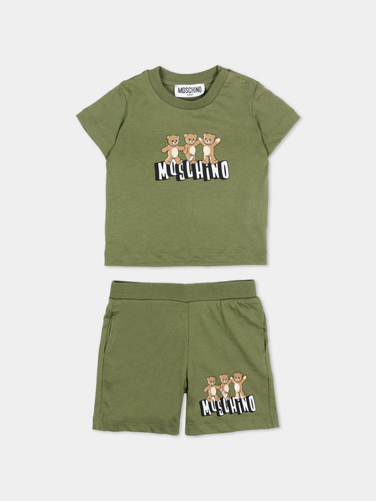 Completo sportivo verde per neonato con Teddy Bear,Moschino Kids,MXG00M LAA17 30037